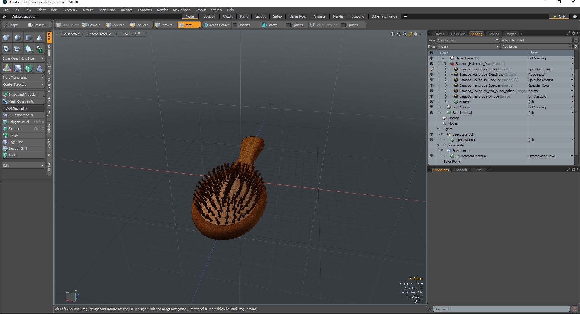 Bamboo Hairbrush for 3D Print 3D model