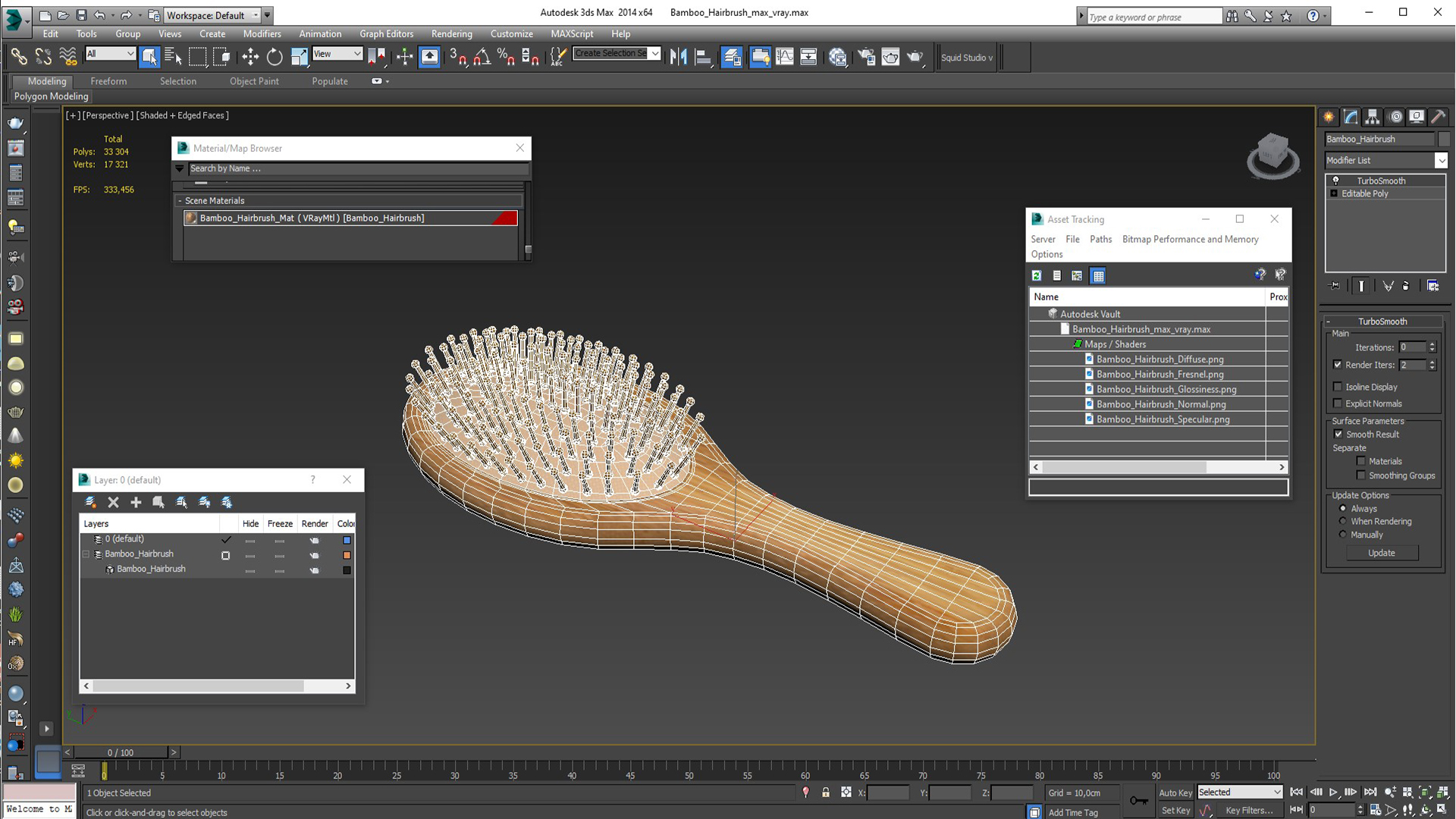 Bamboo Hairbrush for 3D Print 3D model