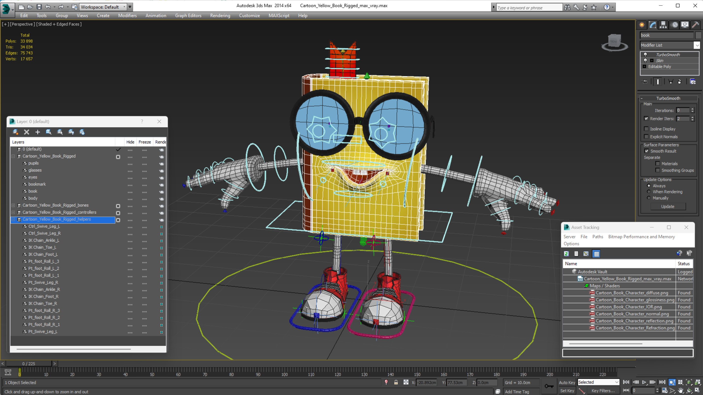 3D model Cartoon Yellow Book Rigged for Cinema 4D