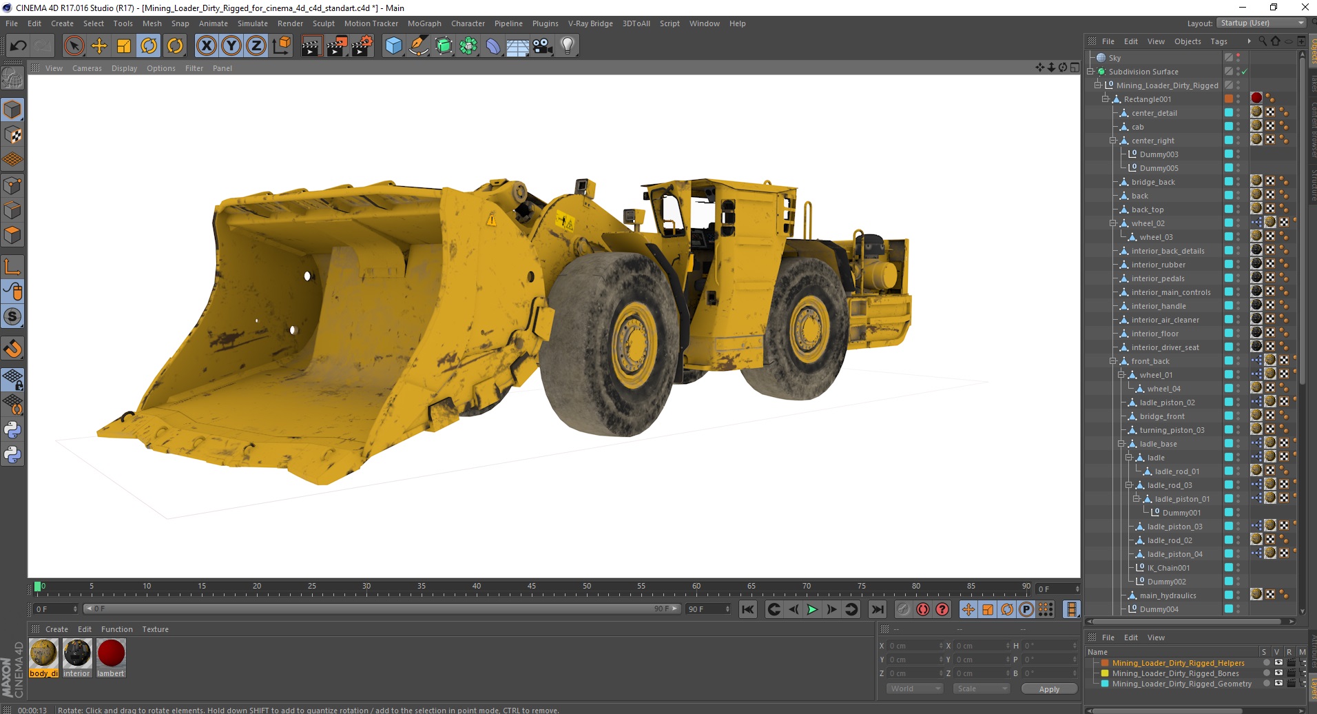 3D model Mining Loader Dirty Rigged for Cinema 4D