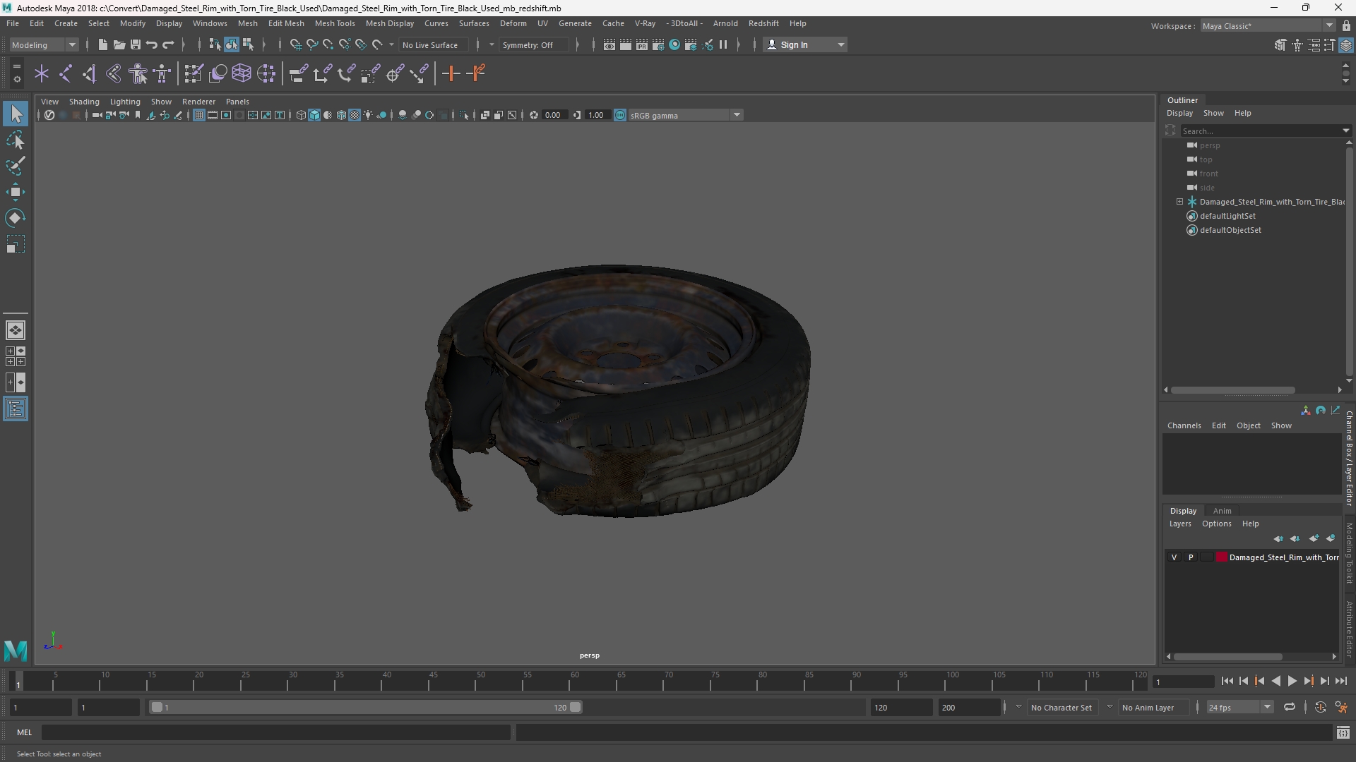 Damaged Steel Rim with Torn Tire Black Used, view 10