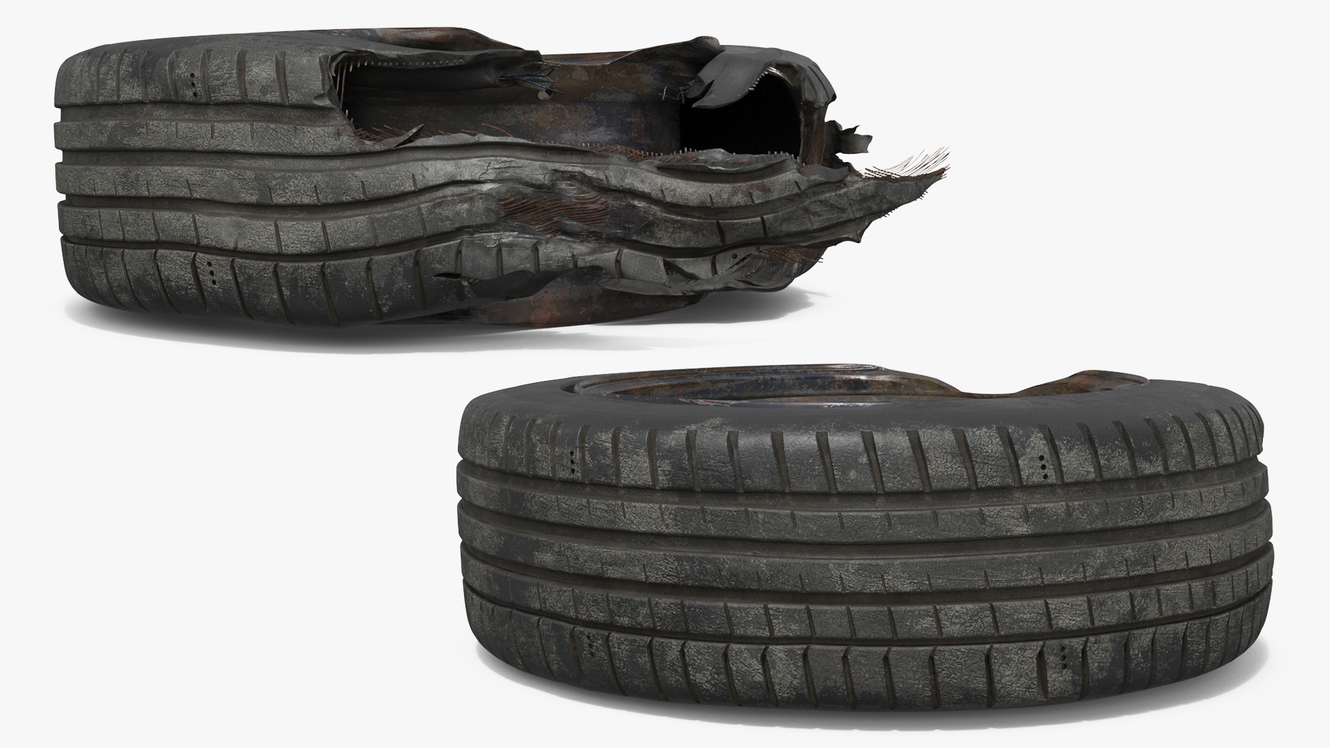 Damaged Steel Rim with Torn Tire Black Used, view 4