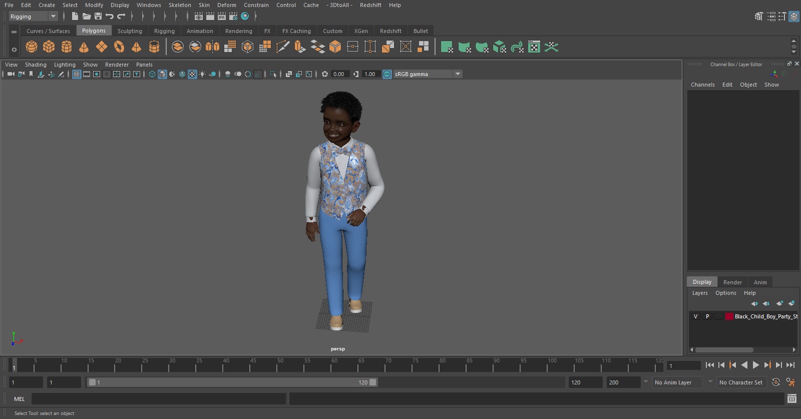 Black Child Boy Party Style Pose 3D