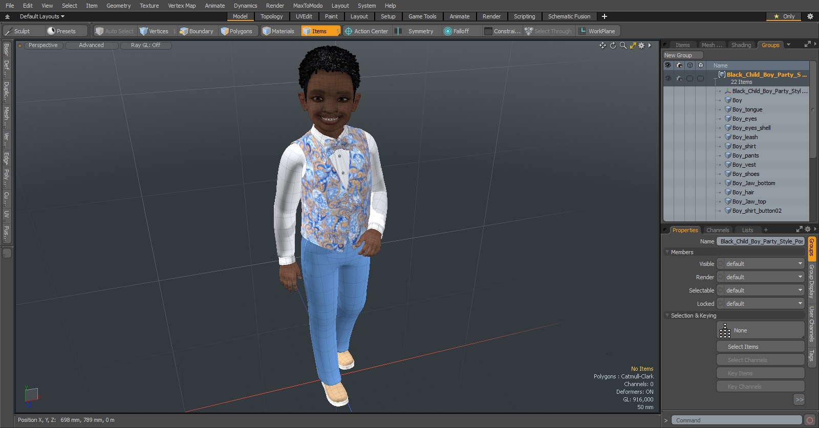 Black Child Boy Party Style Pose 3D