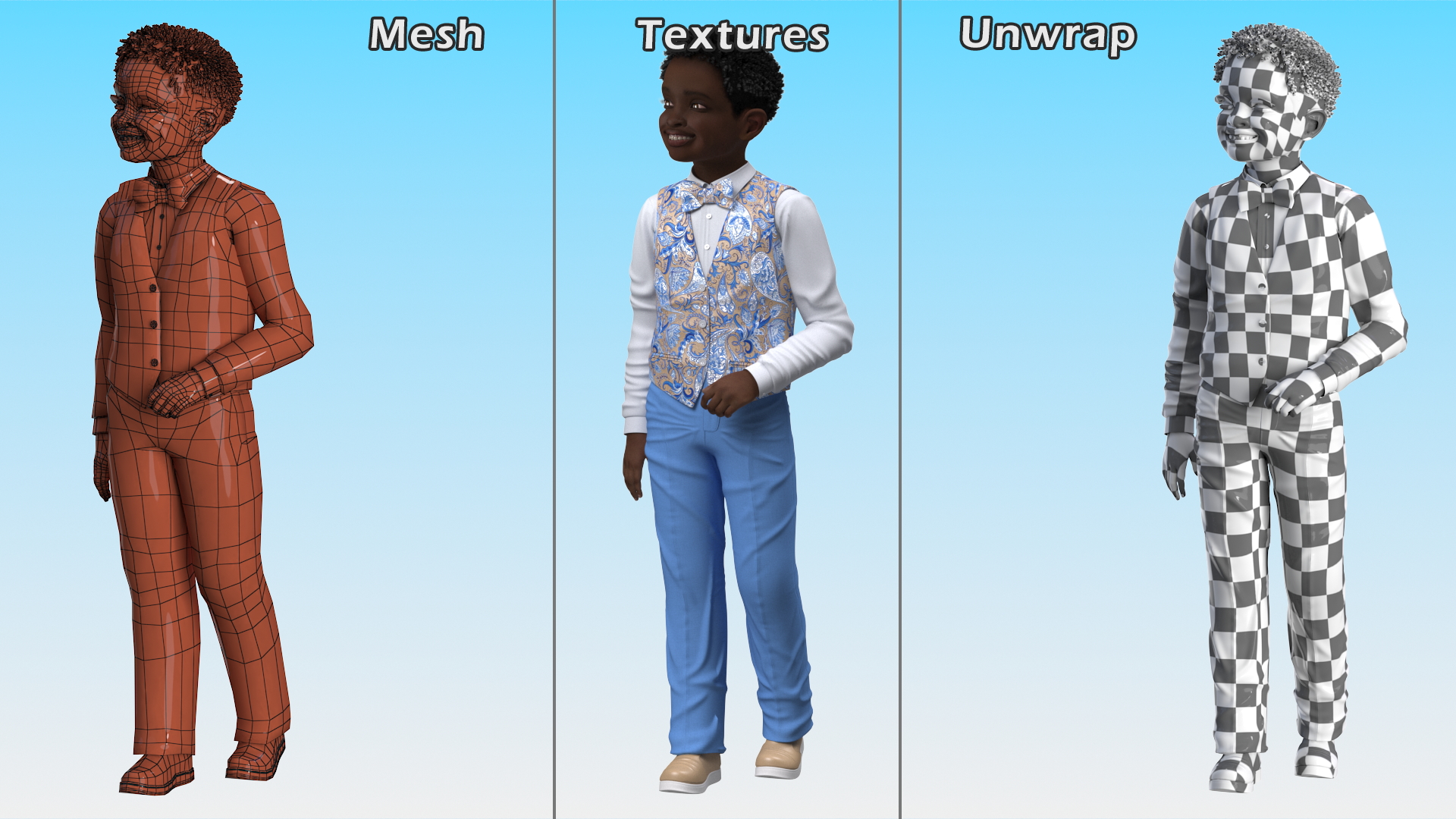 Black Child Boy Party Style Pose 3D