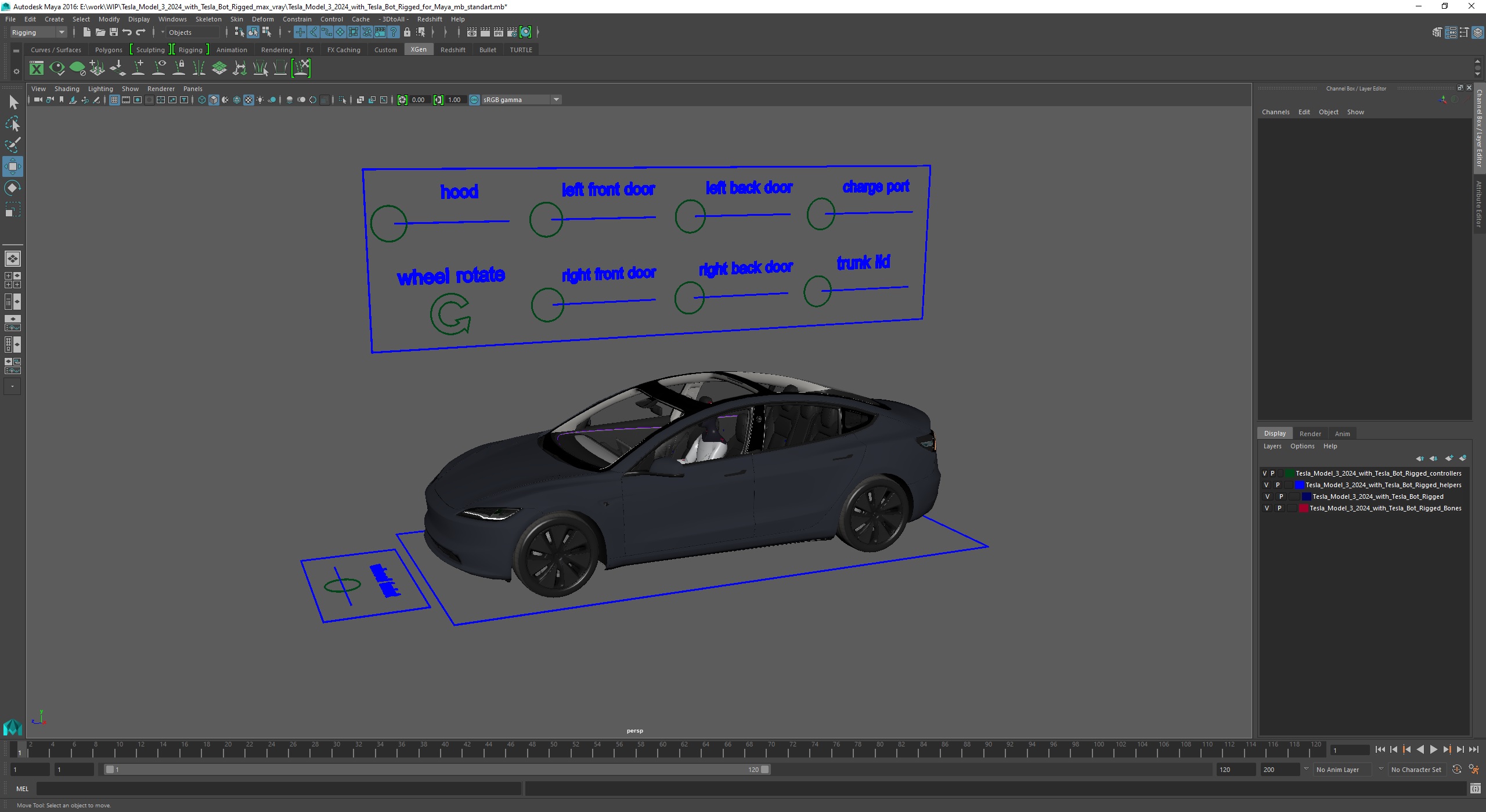 Tesla Model 3 2024 with Tesla Bot Rigged for Maya 3D model