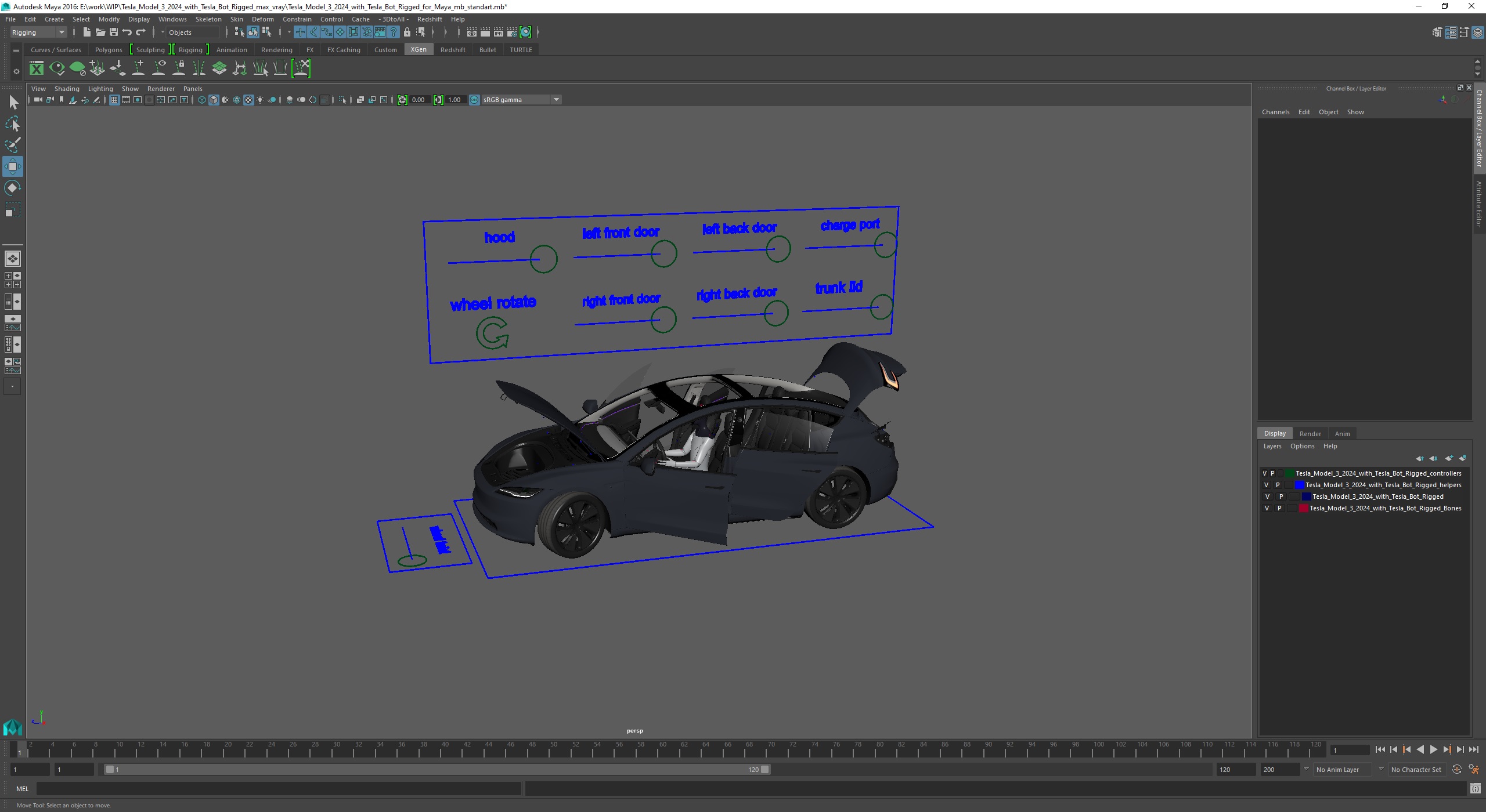 Tesla Model 3 2024 with Tesla Bot Rigged for Maya 3D model