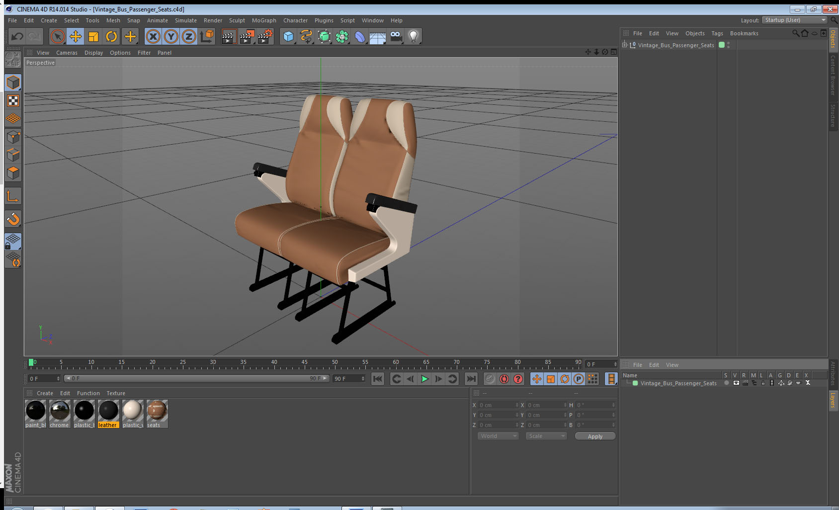 Vintage Bus Passenger Seats 3D