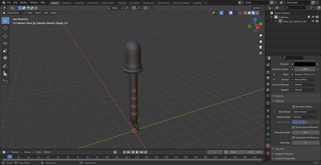 3D model Bend Tip Calibrated Medicine Dropper 1ml