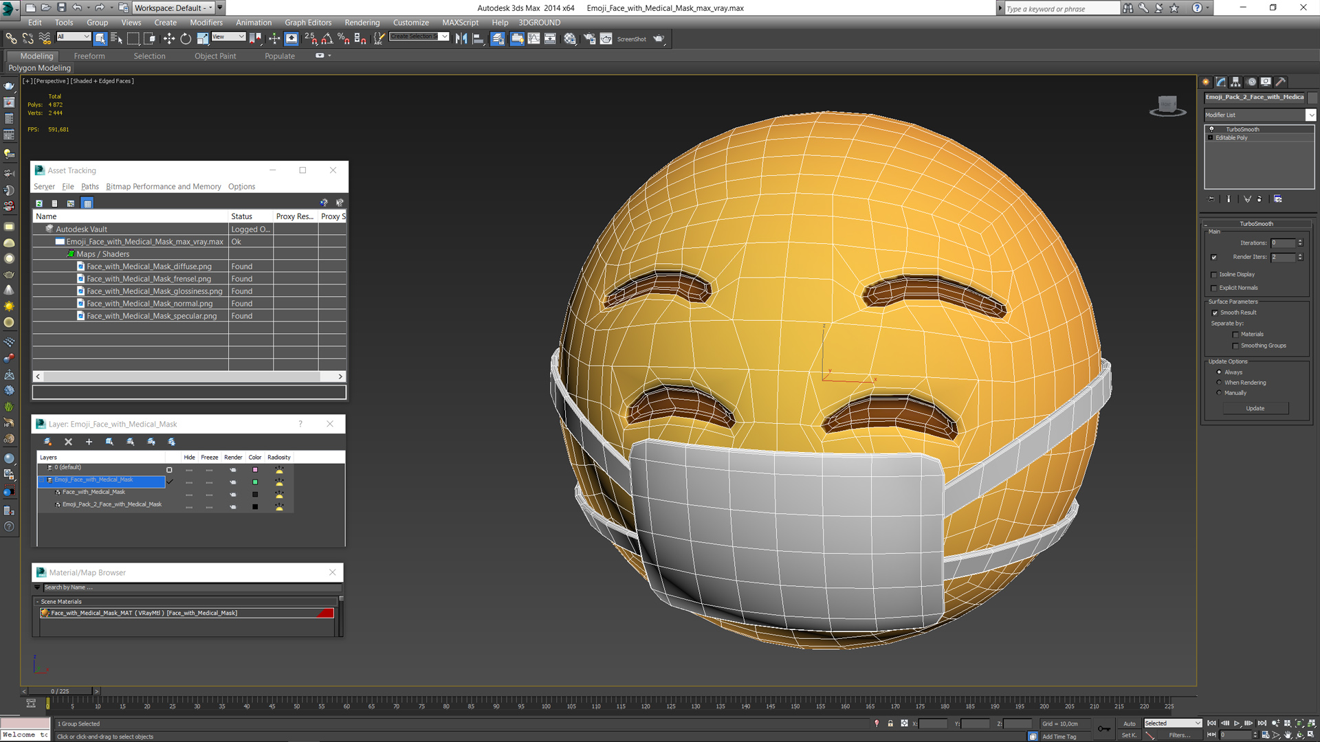 3D Emoji Face with Medical Mask model