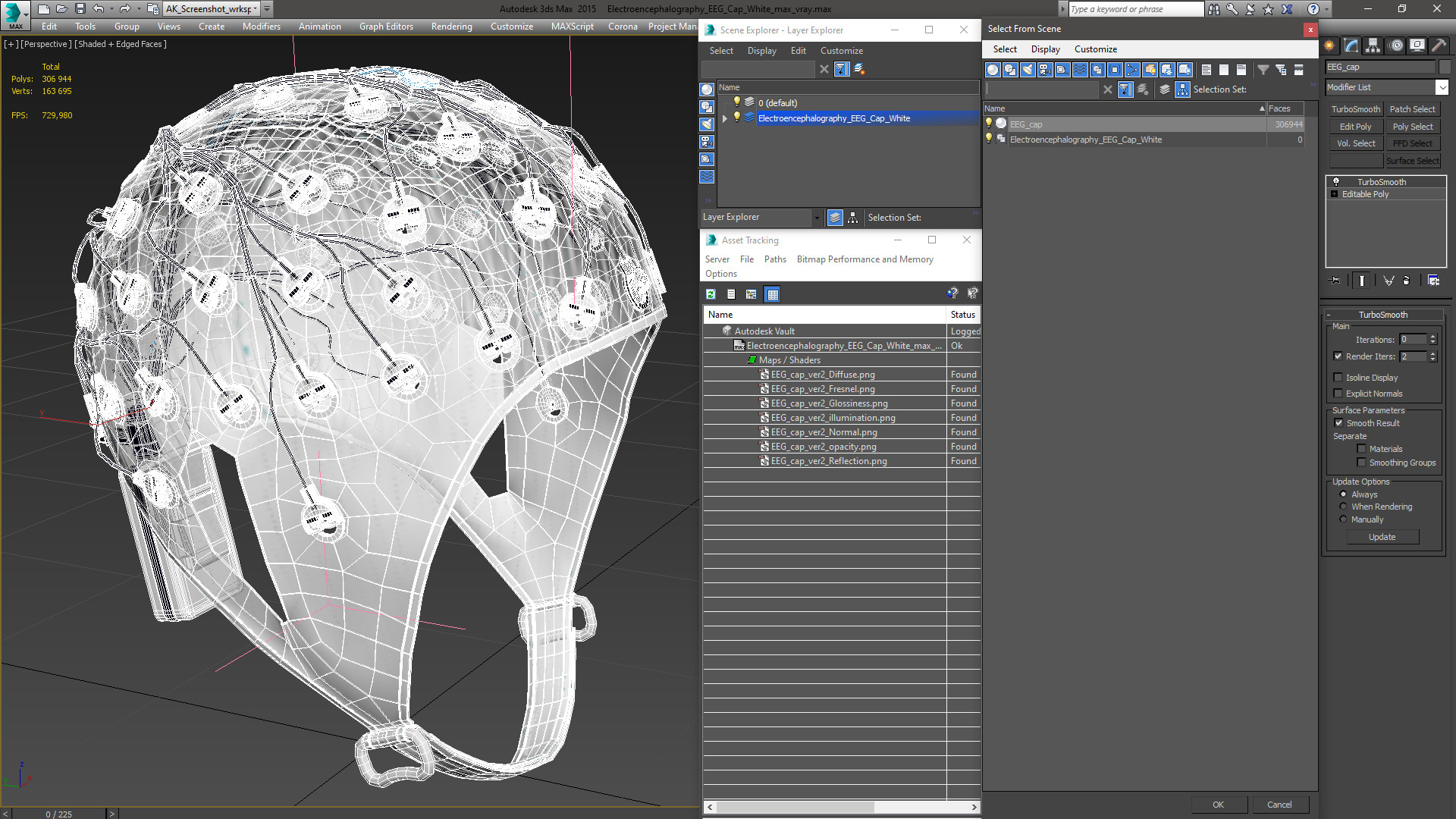 3D Electroencephalography EEG Cap White