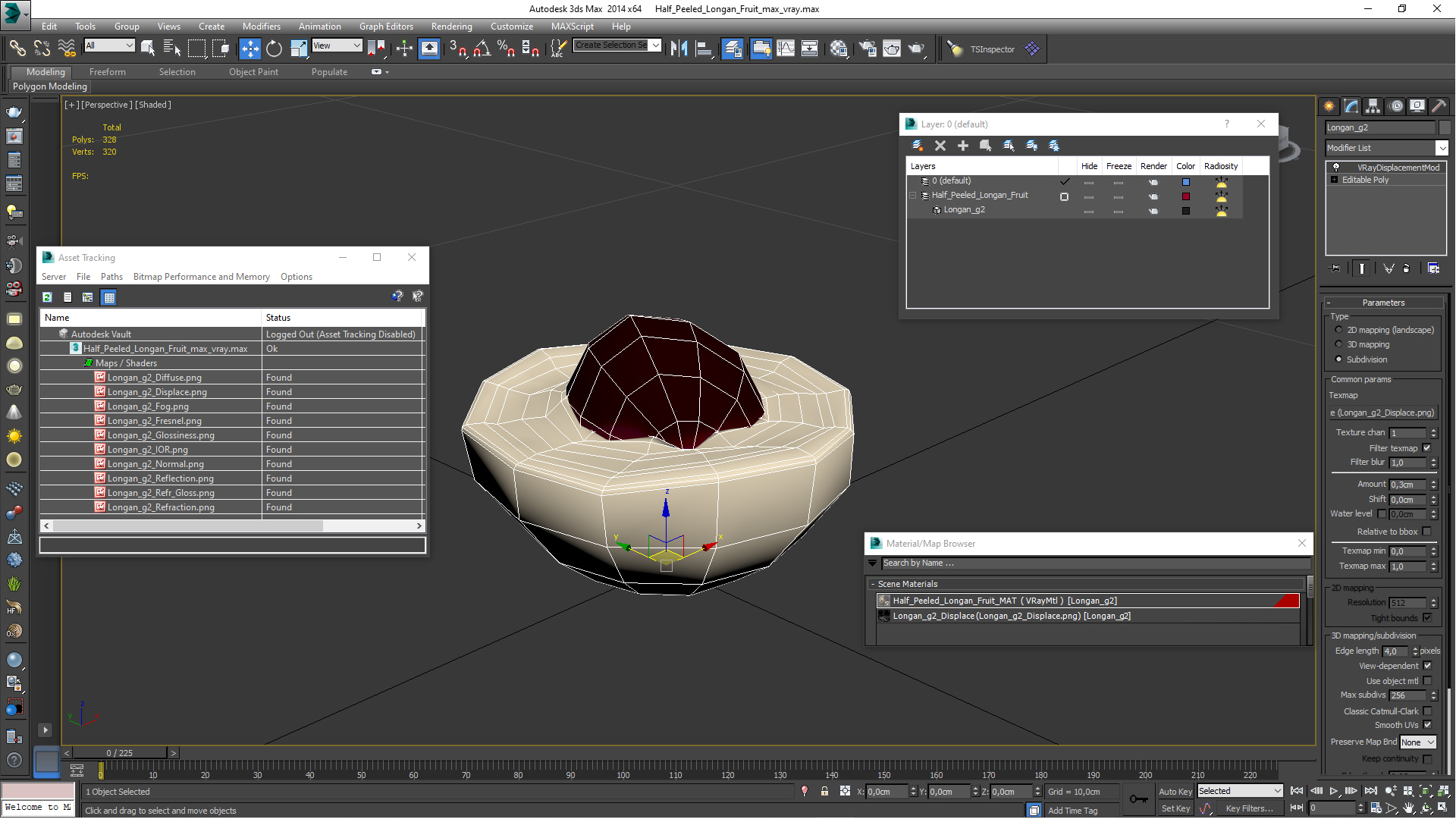 Half Peeled Longan Fruit 3D model