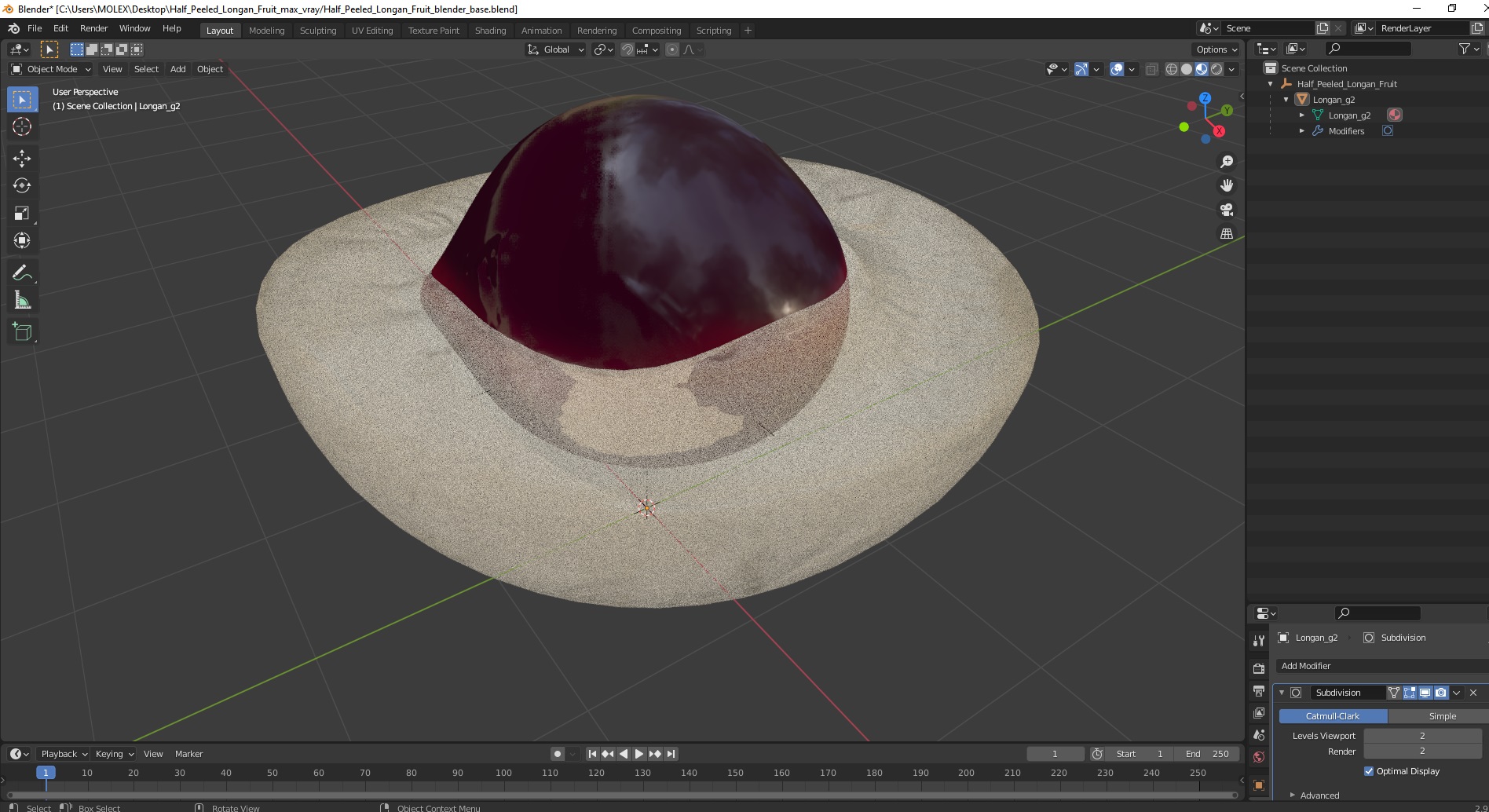 Half Peeled Longan Fruit 3D model