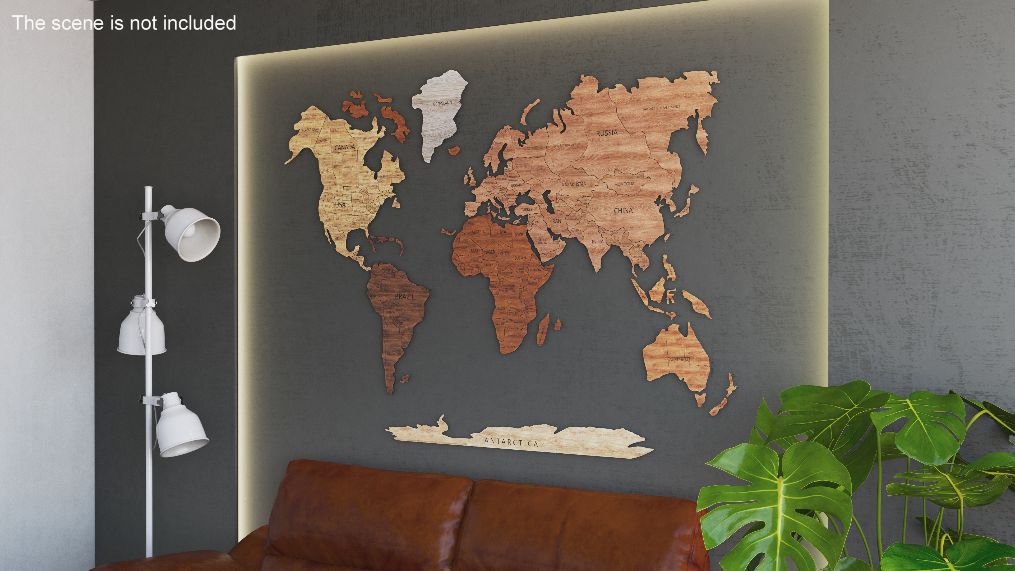 Wood Created World Map 3D