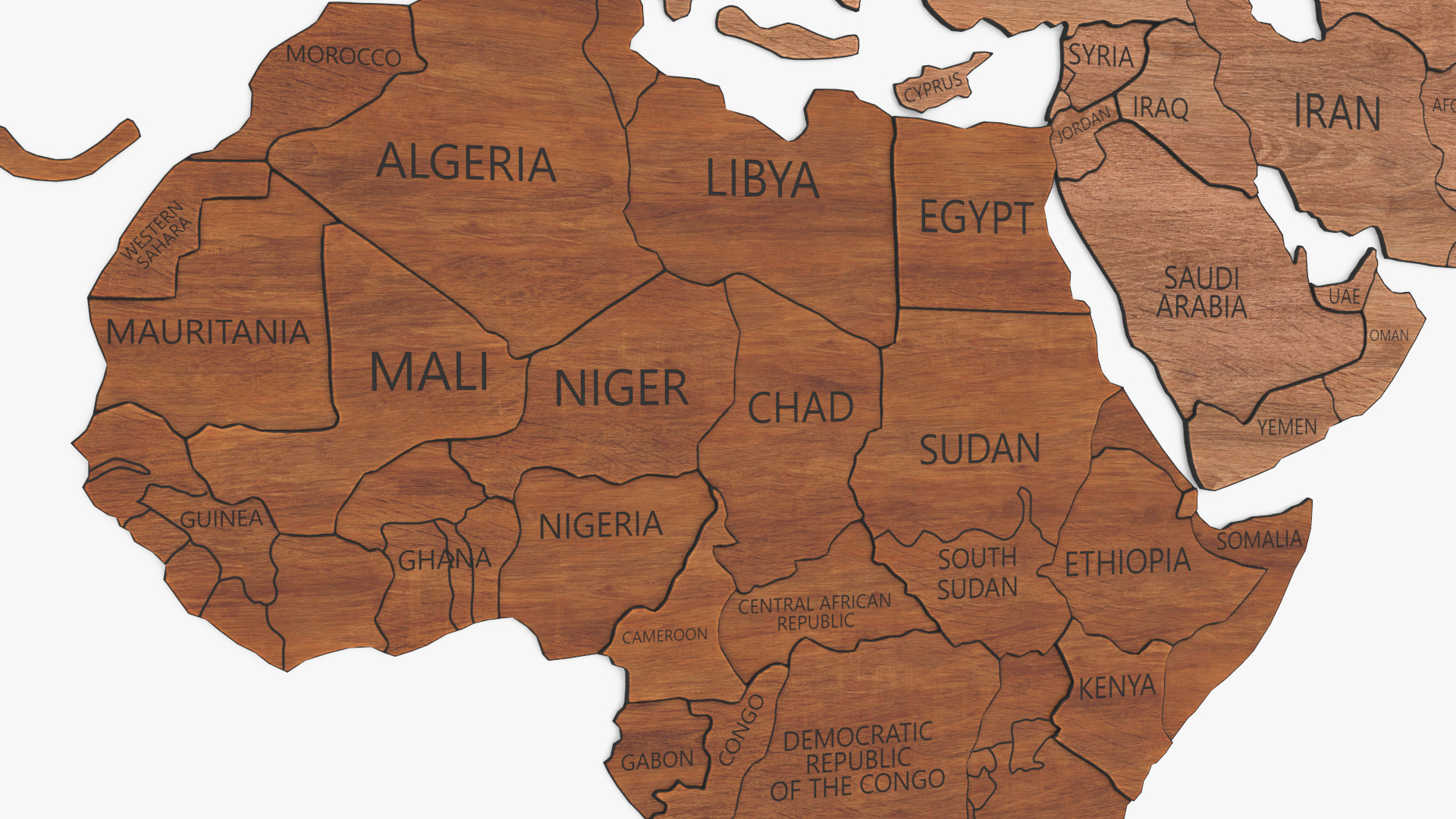 Wood Created World Map 3D