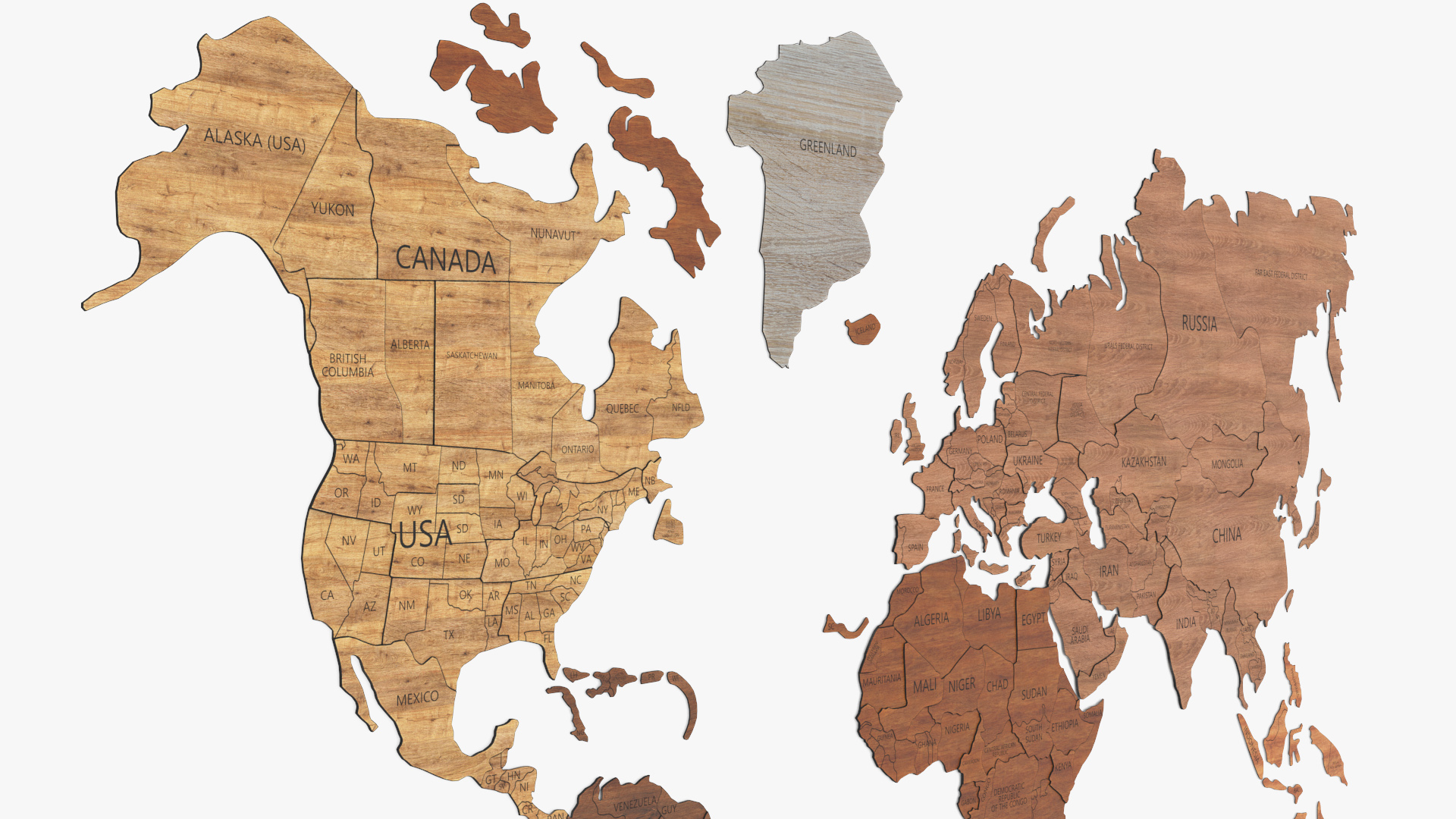 Wood Created World Map 3D