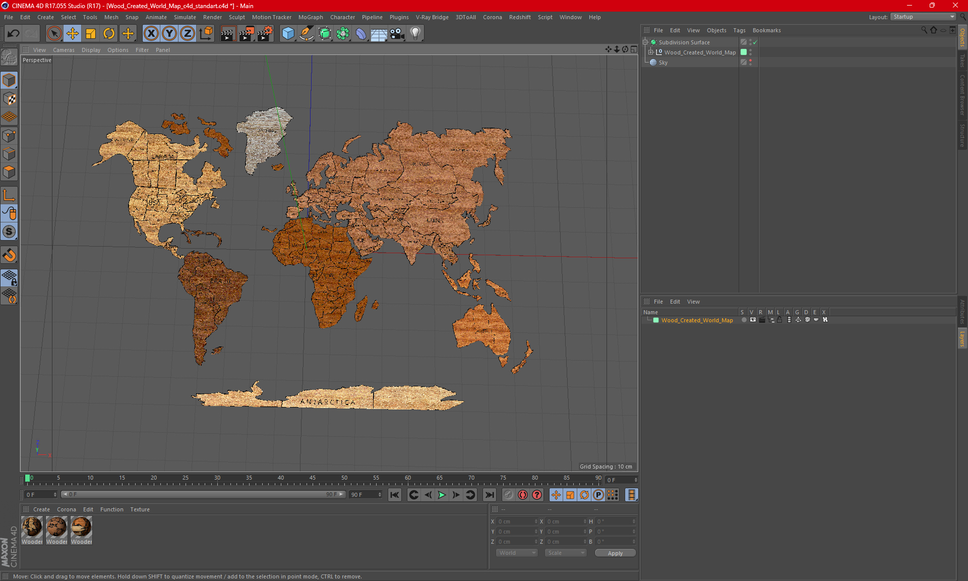 Wood Created World Map 3D