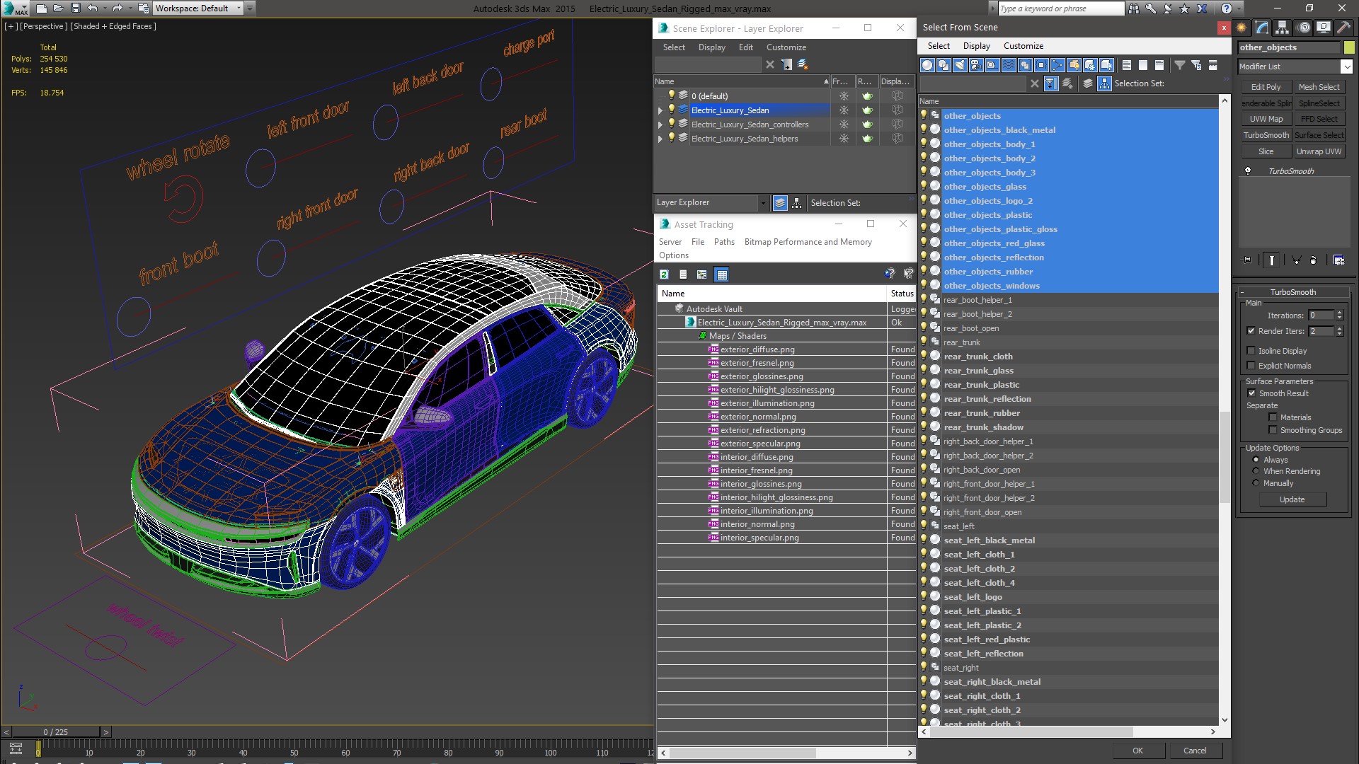 3D Electric Luxury Sedan Rigged model
