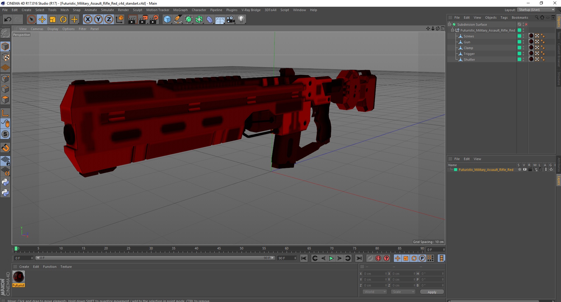 Futuristic Military Assault Rifle Red 3D