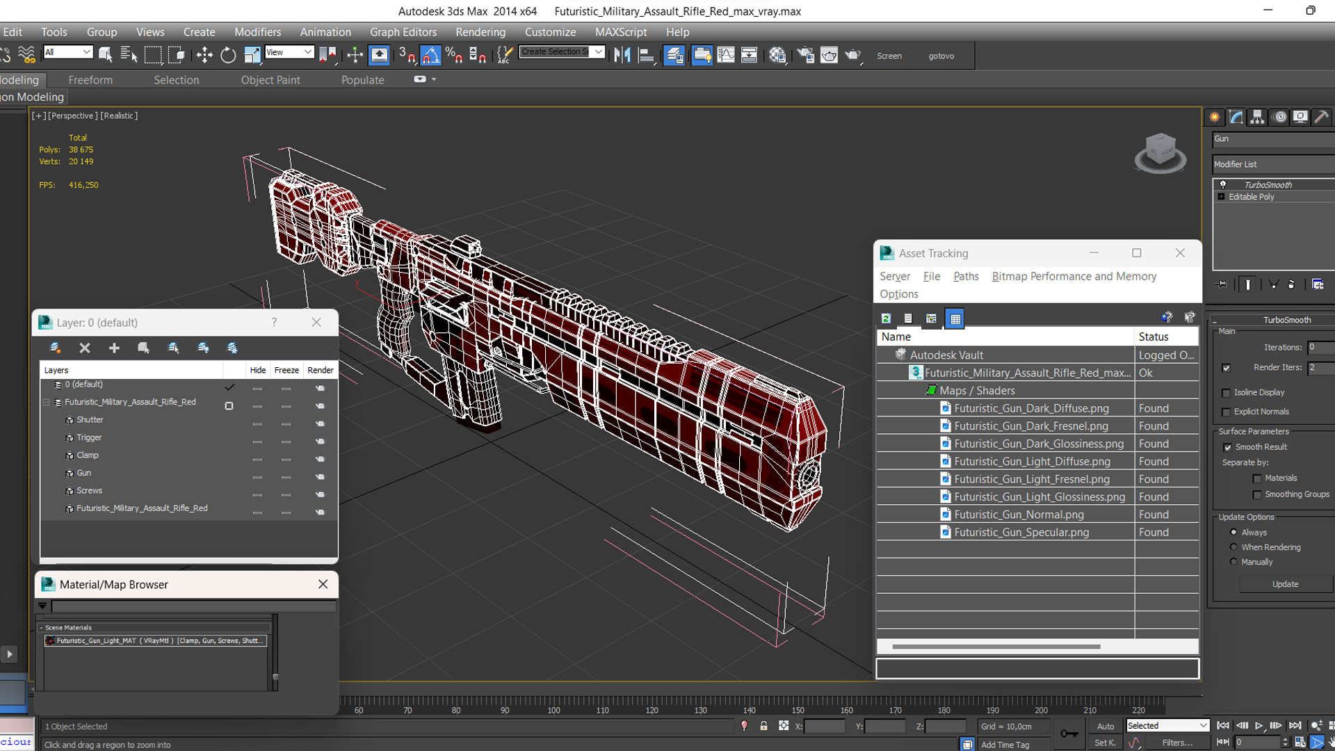 Futuristic Military Assault Rifle Red 3D