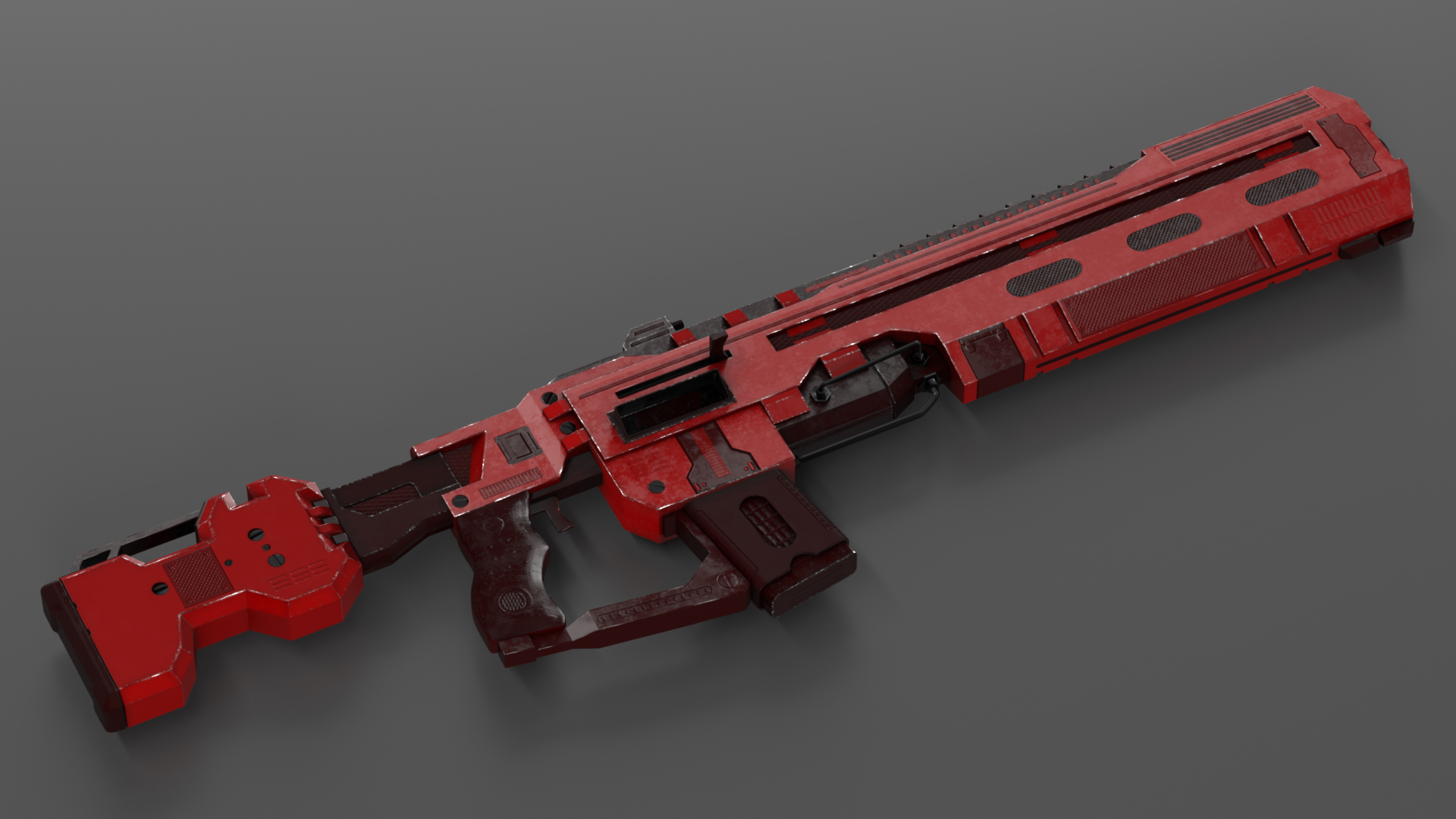 Futuristic Military Assault Rifle Red 3D