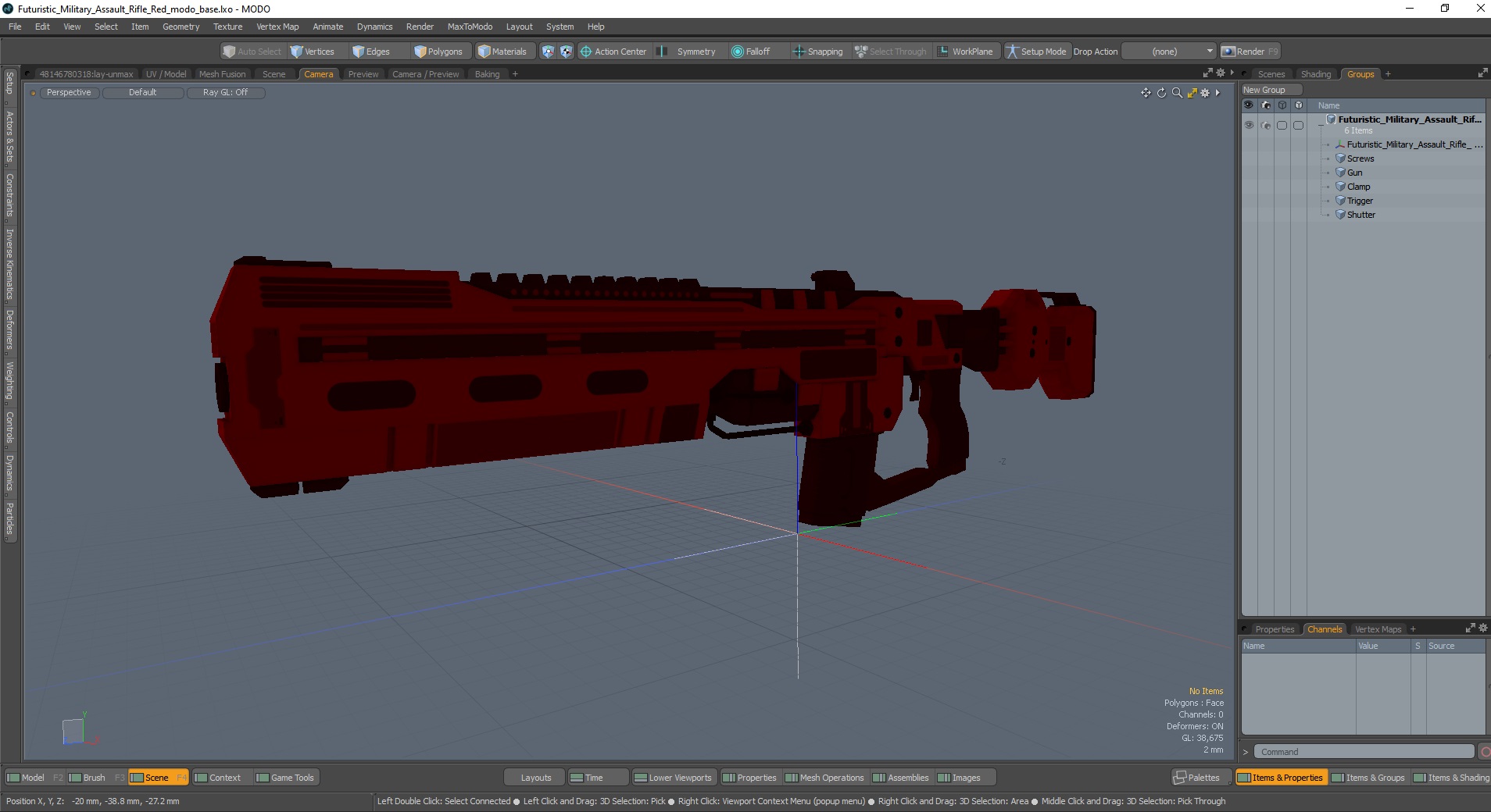 Futuristic Military Assault Rifle Red 3D