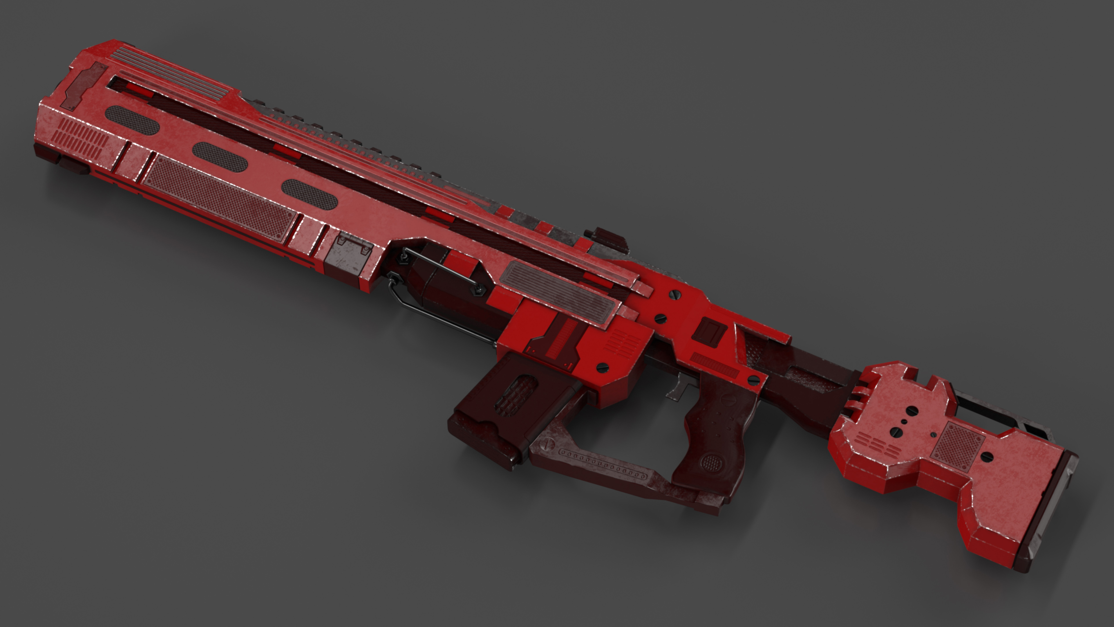 Futuristic Military Assault Rifle Red 3D