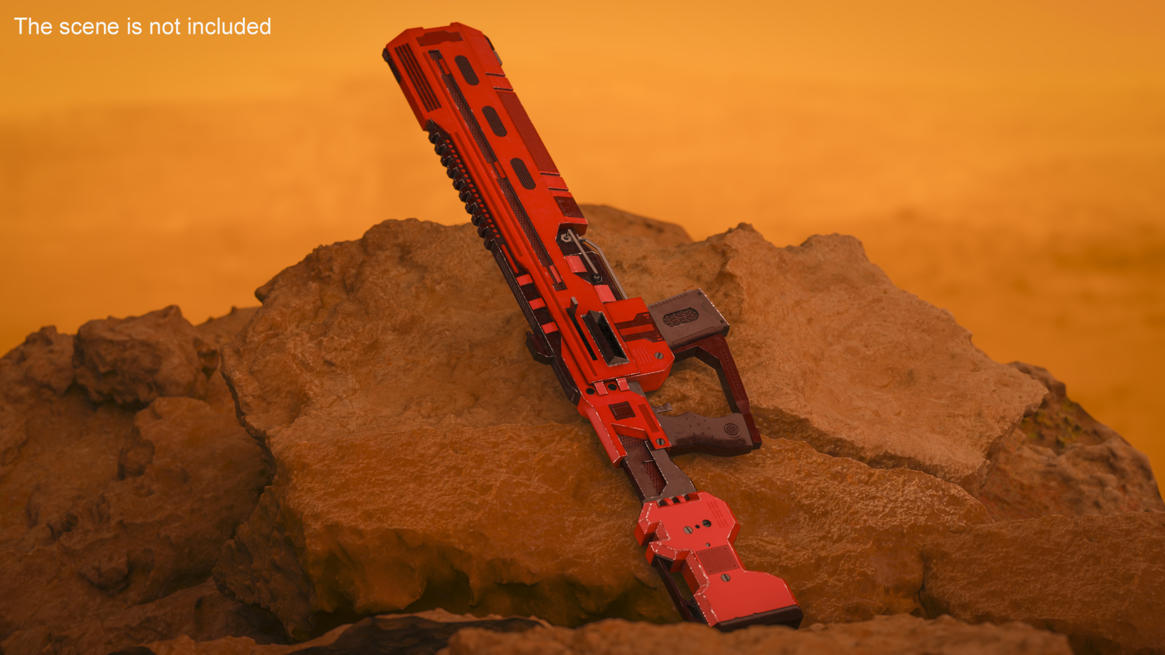 Futuristic Military Assault Rifle Red 3D