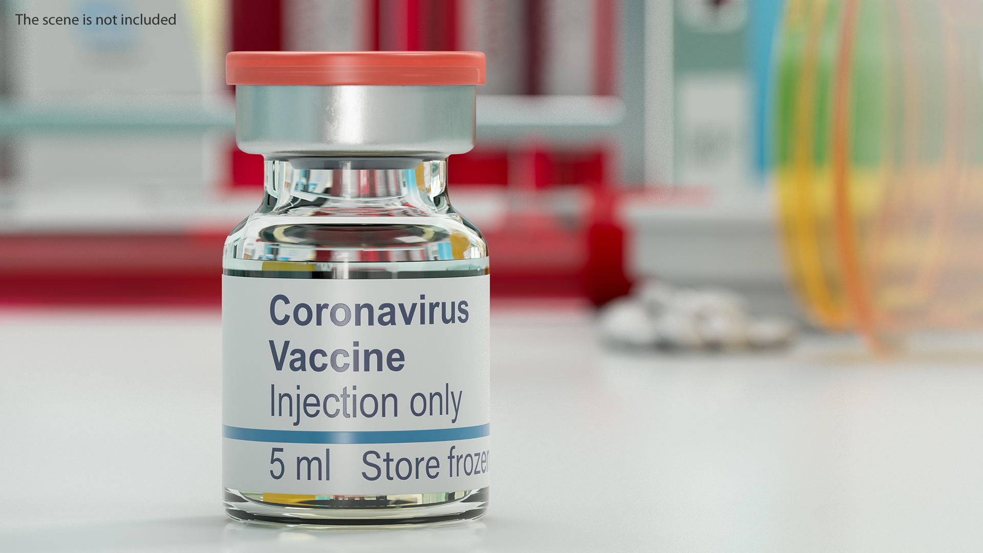 3D COVID 19 Vaccine Vial 5ml Red Cap model
