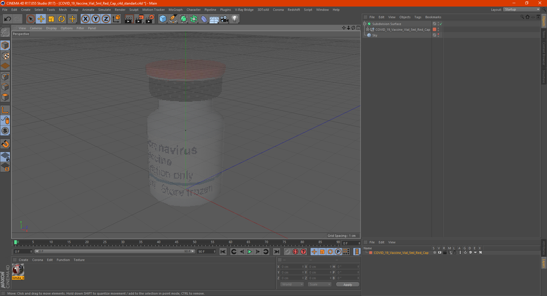 3D COVID 19 Vaccine Vial 5ml Red Cap model