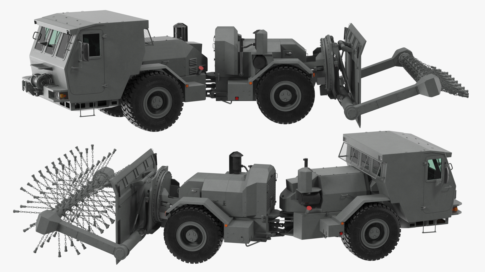 Mine Flail Vehicle Hydrema 910 Grey Rigged 3D