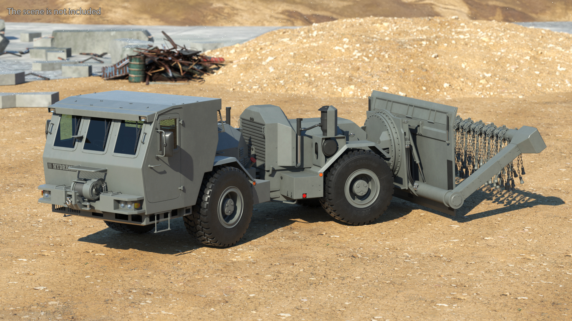 Mine Flail Vehicle Hydrema 910 Grey Rigged 3D