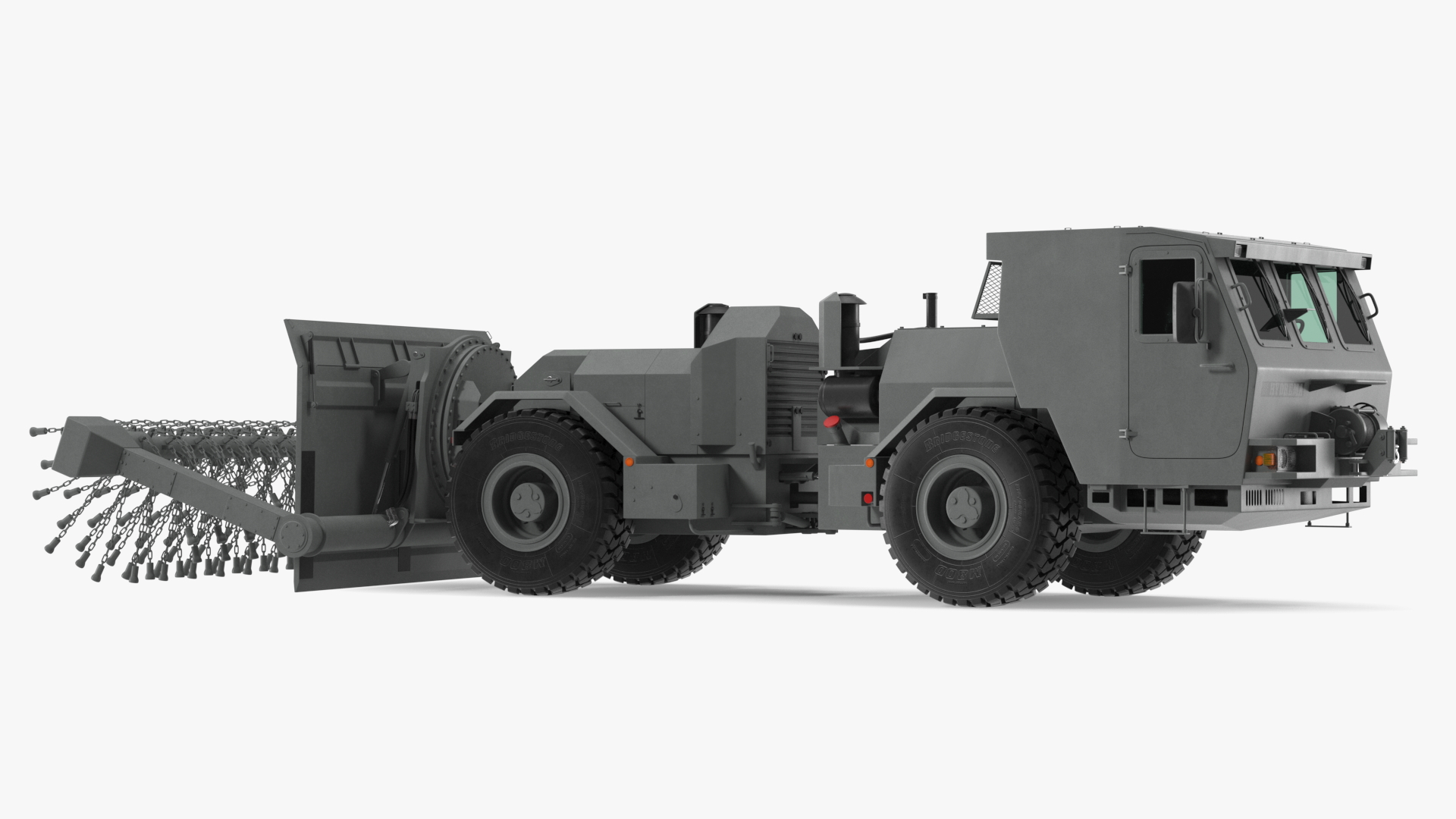 Mine Flail Vehicle Hydrema 910 Grey Rigged 3D