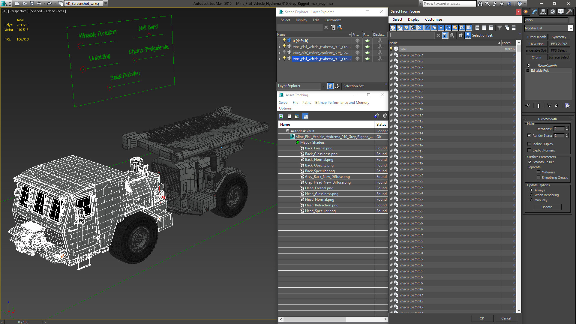 Mine Flail Vehicle Hydrema 910 Grey Rigged 3D