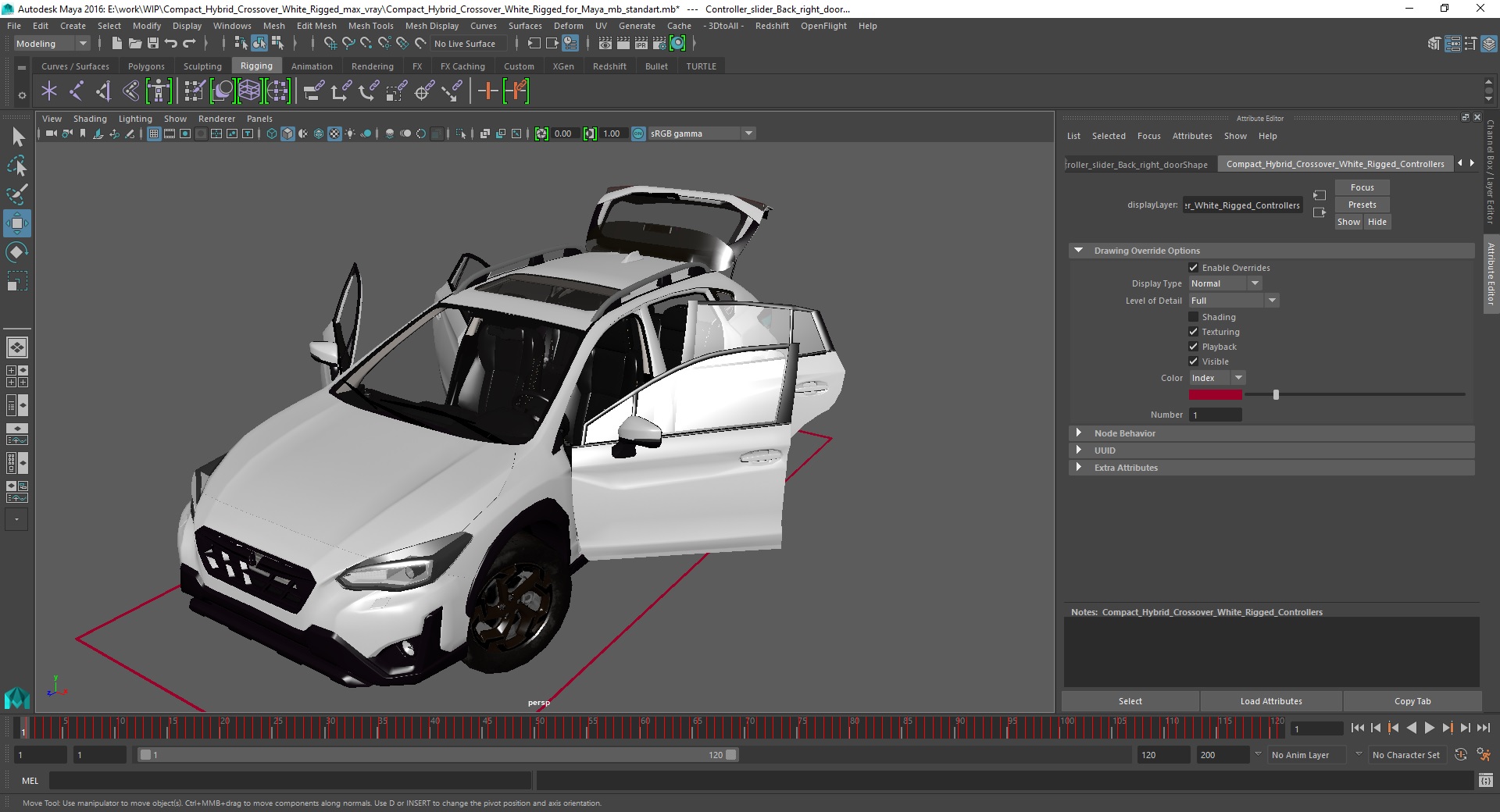 3D Compact Hybrid Crossover White Rigged for Maya