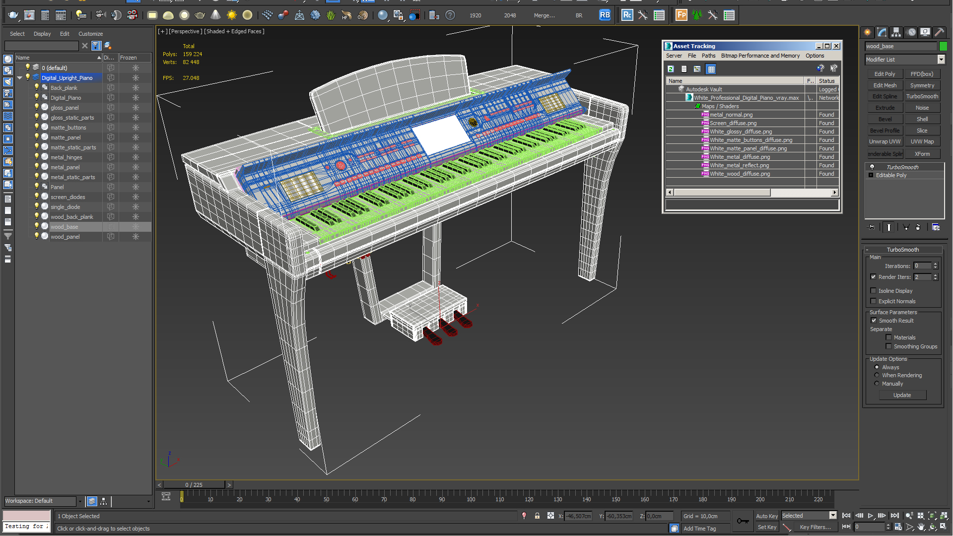 White Professional Digital Piano 3D