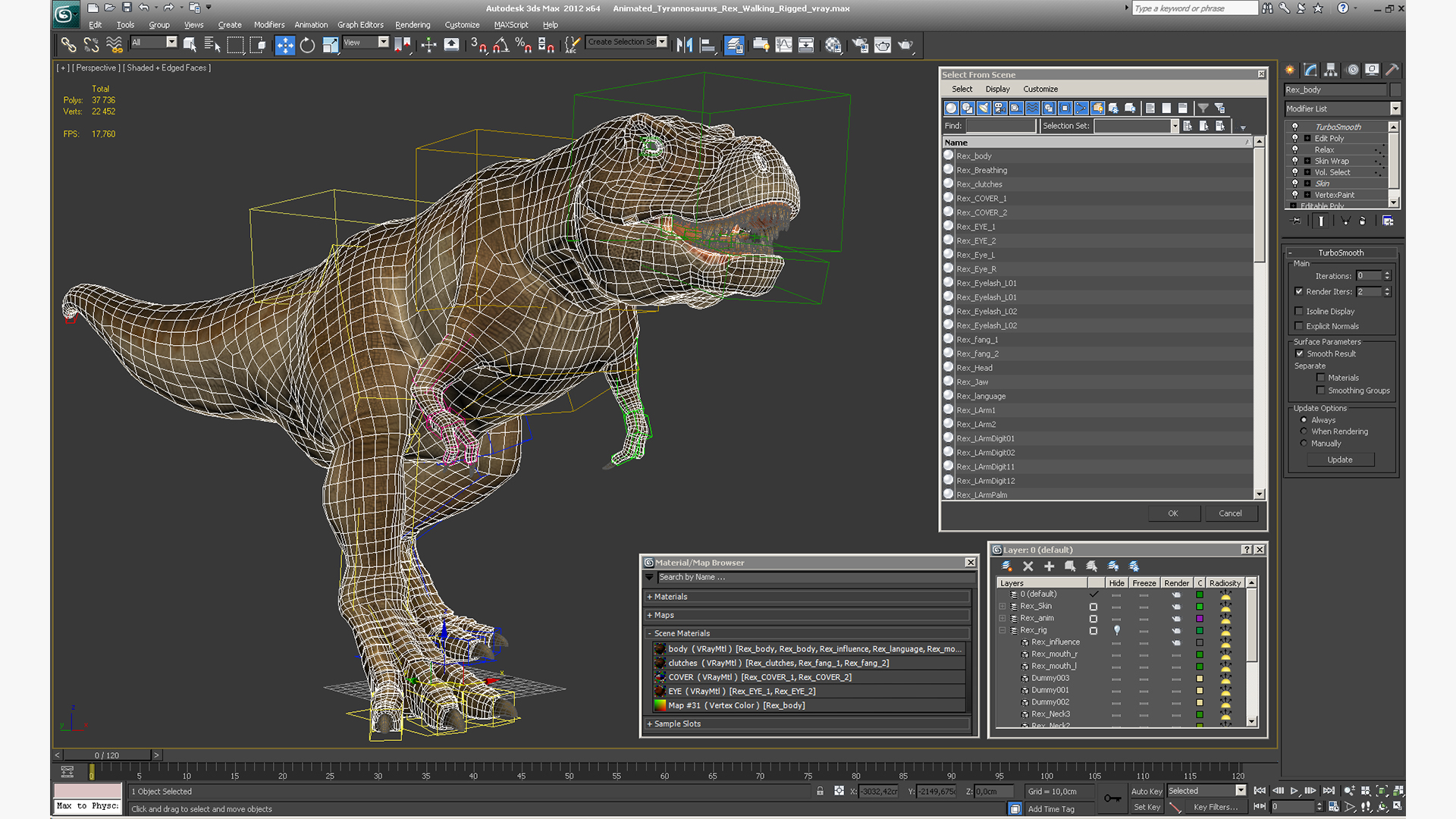 3D Animated Tyrannosaurus Rex Walking Rigged