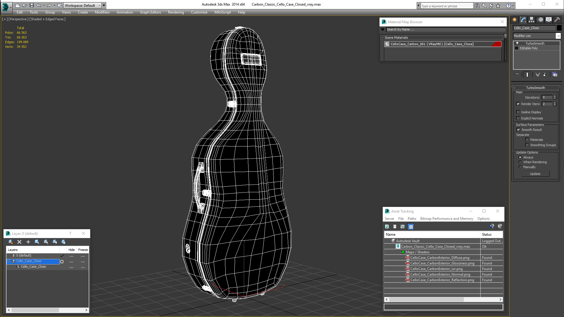 Carbon Classic Cello Case Closed 3D