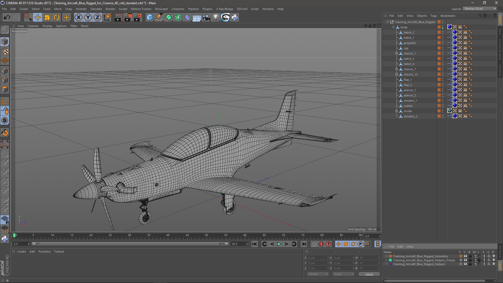 3D Training Aircraft Blue Rigged for Cinema 4D model