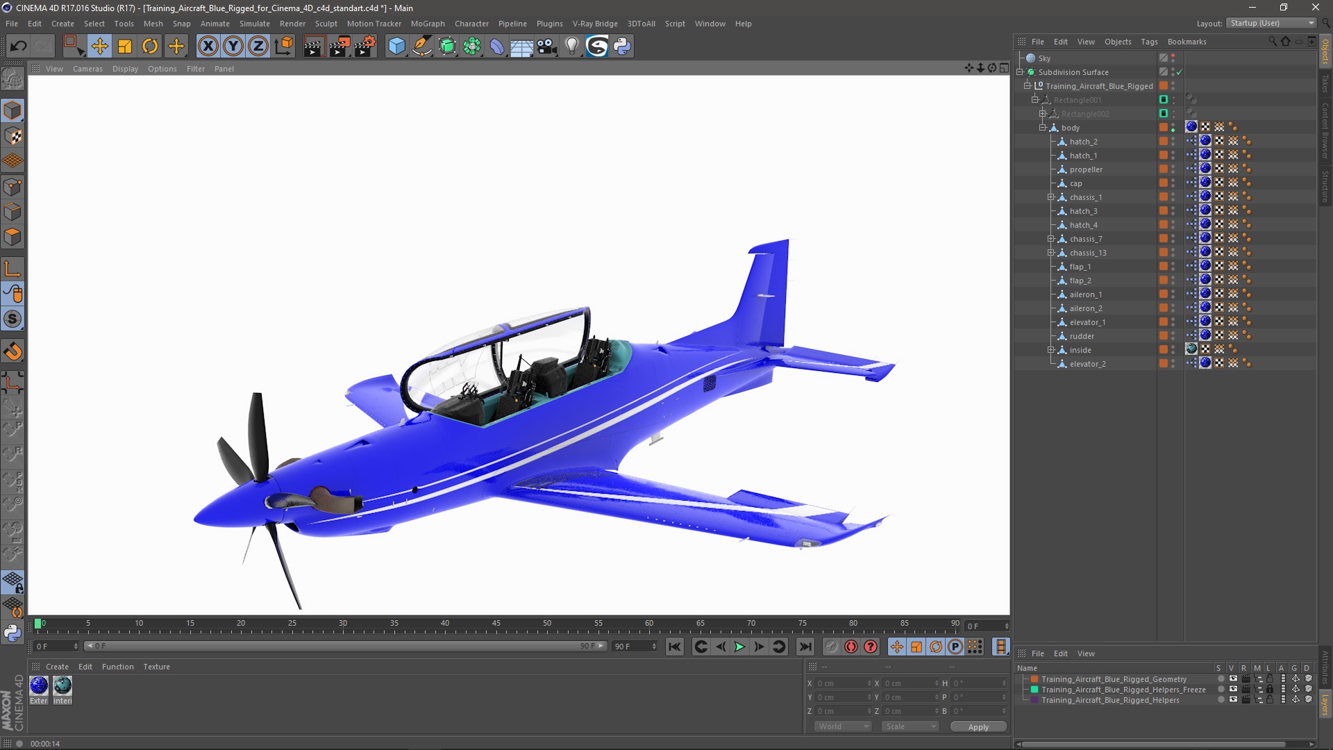 3D Training Aircraft Blue Rigged for Cinema 4D model