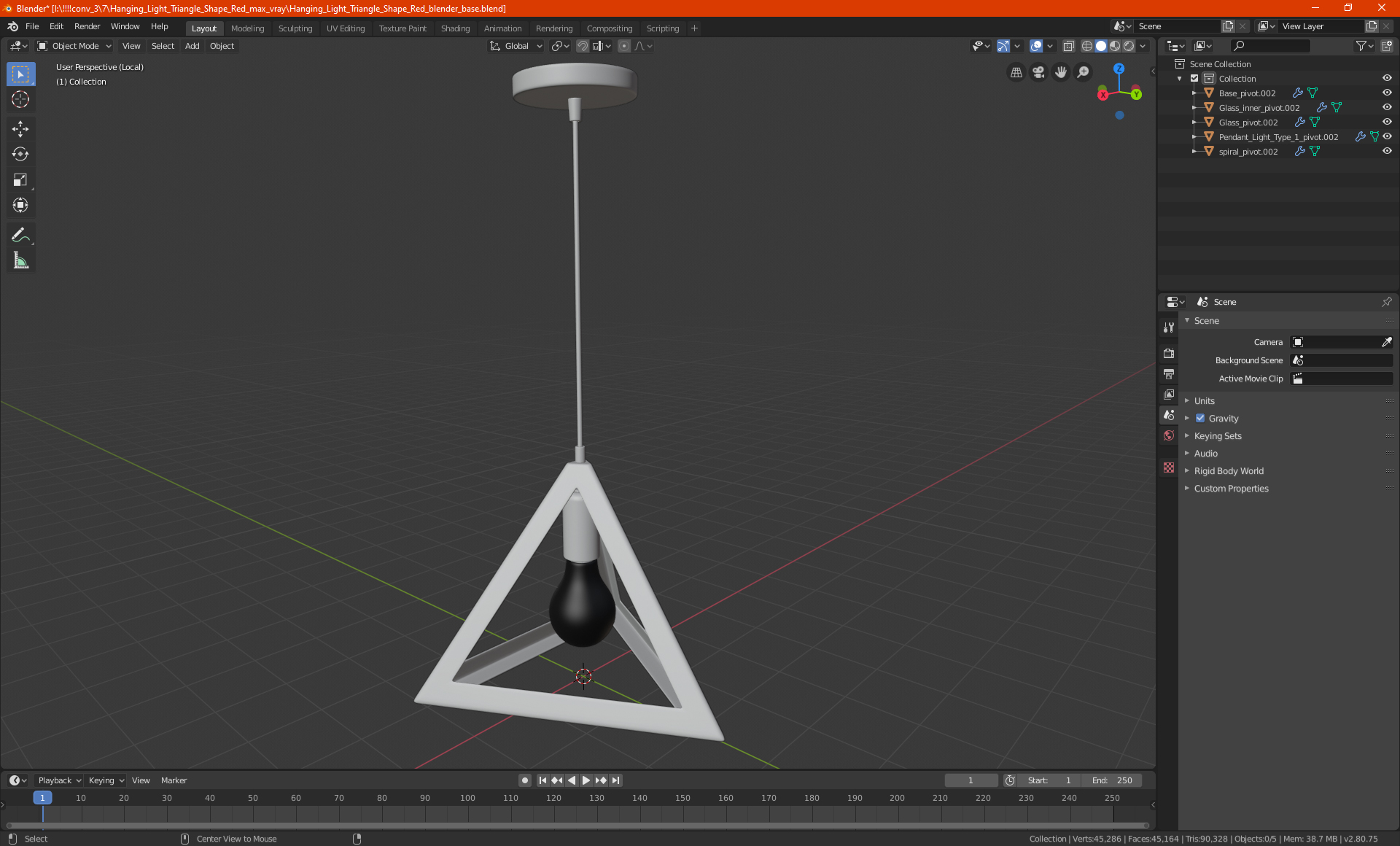 Hanging Light Triangle Shape Red 3D