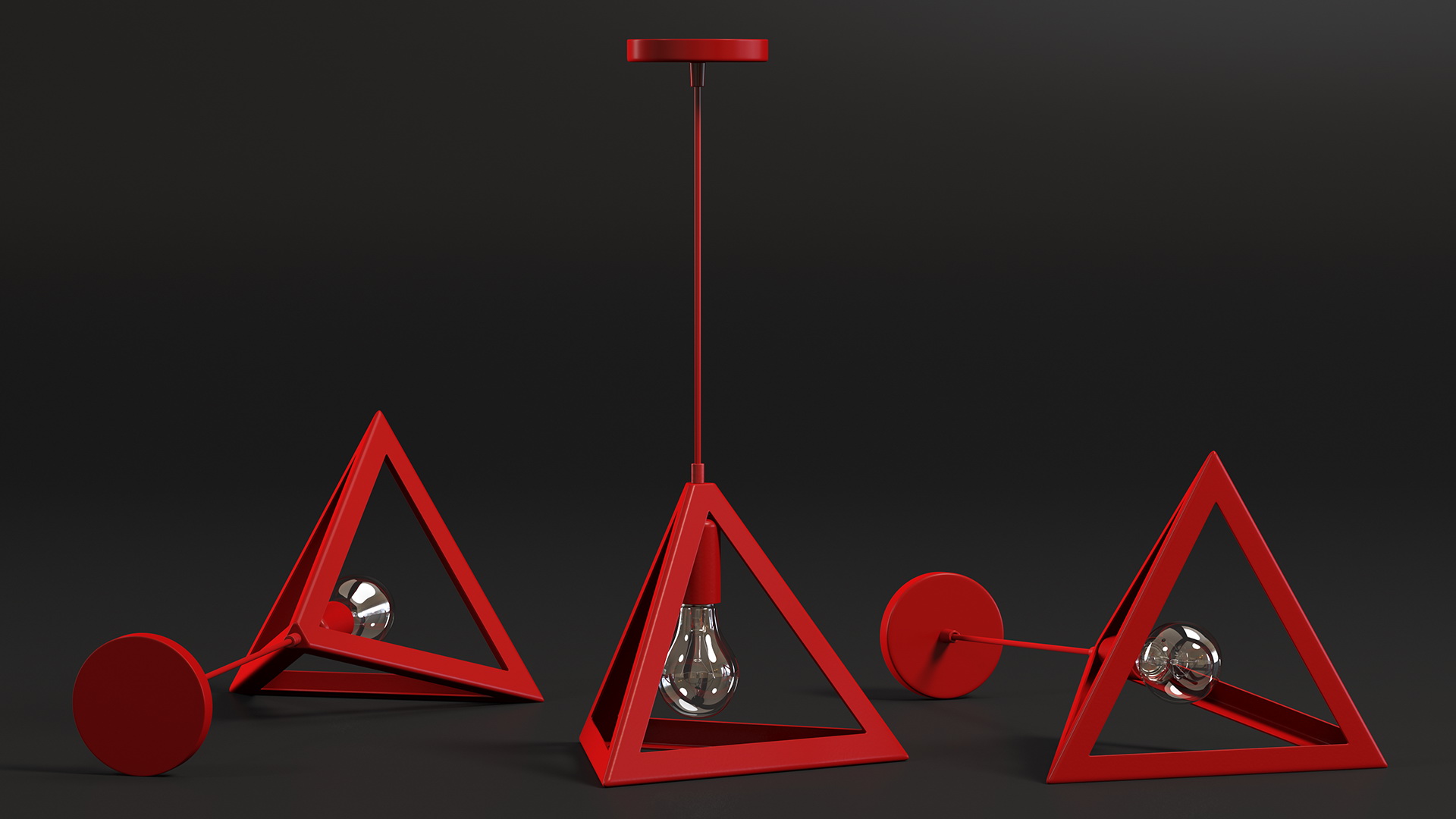 Hanging Light Triangle Shape Red 3D