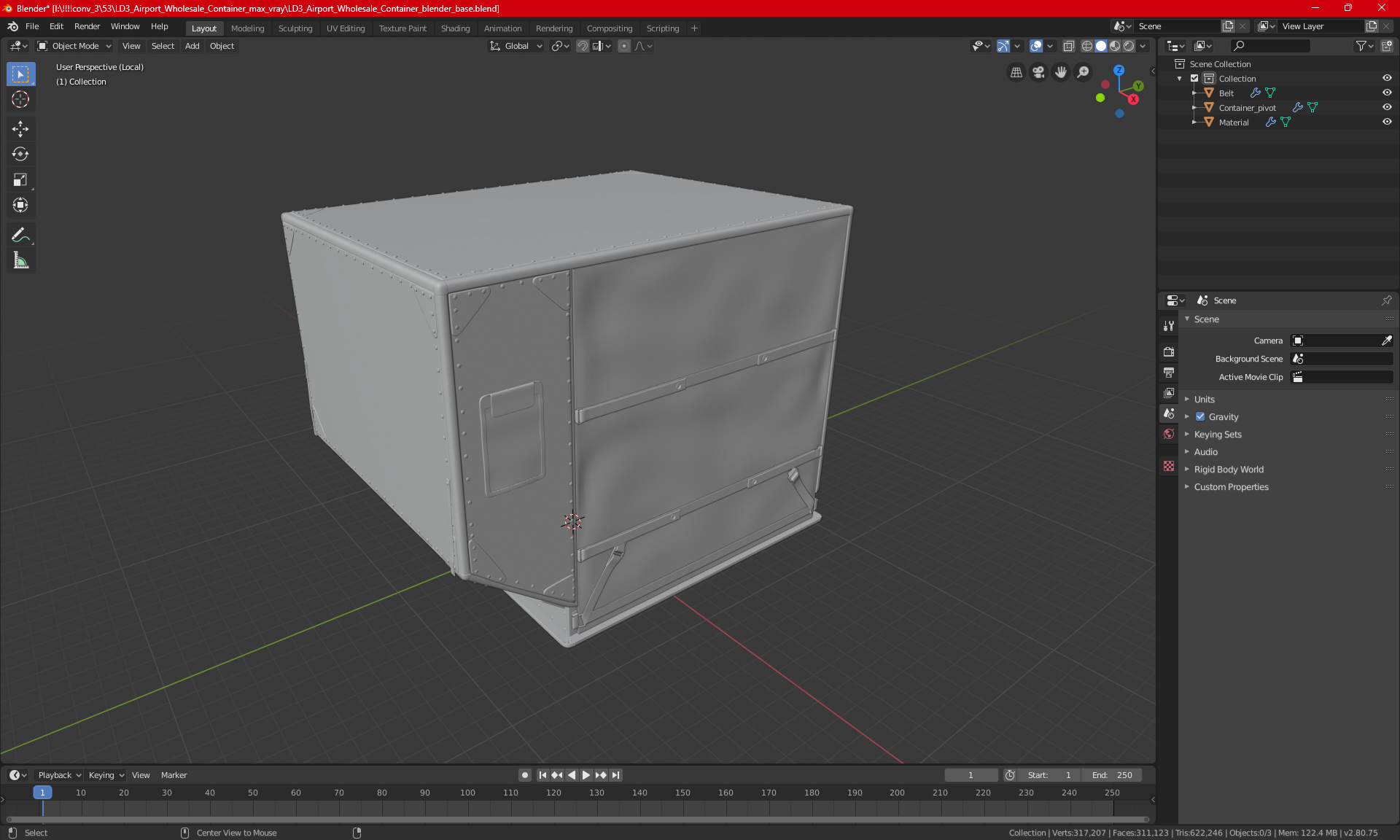 3D LD3 Aluminium Airport Container Aged