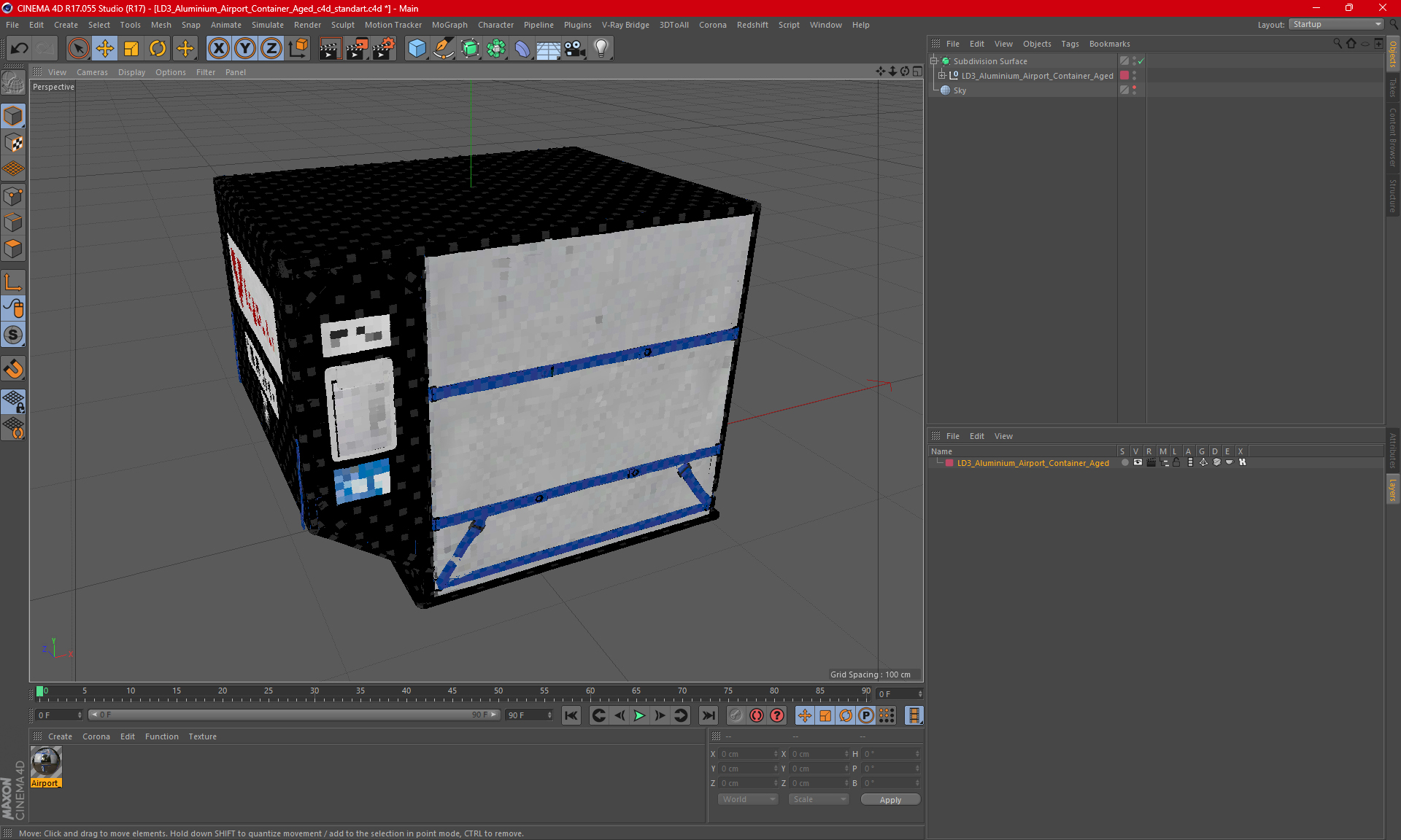 3D LD3 Aluminium Airport Container Aged