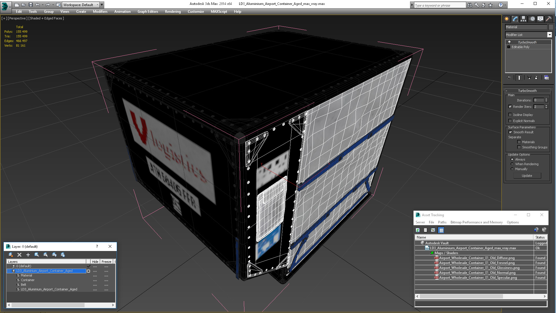 3D LD3 Aluminium Airport Container Aged