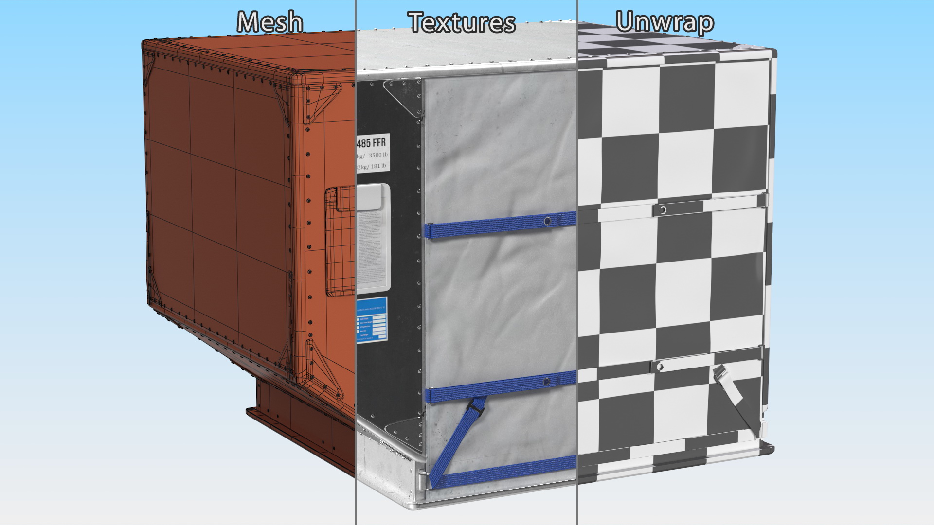 3D LD3 Aluminium Airport Container Aged