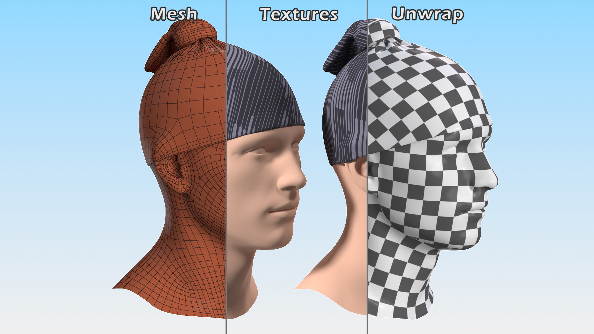 Neck Gaiter weared on Head Black 3D