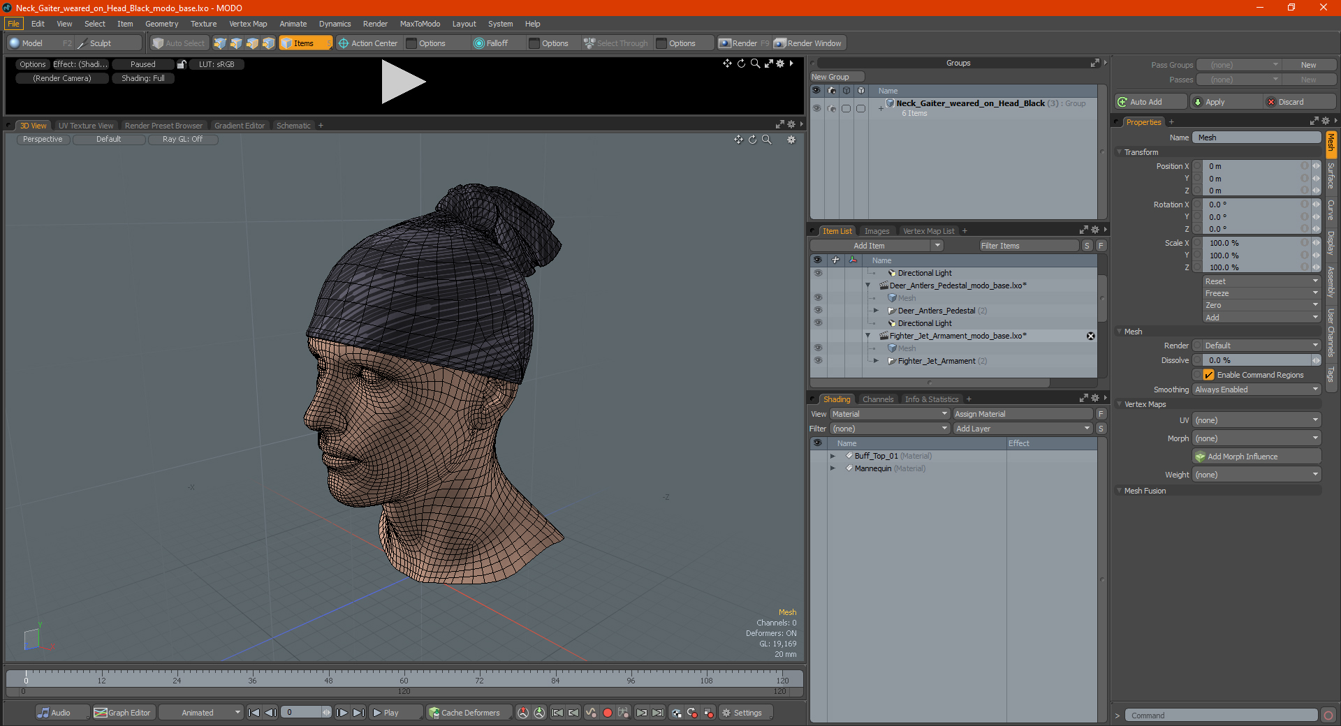 Neck Gaiter weared on Head Black 3D