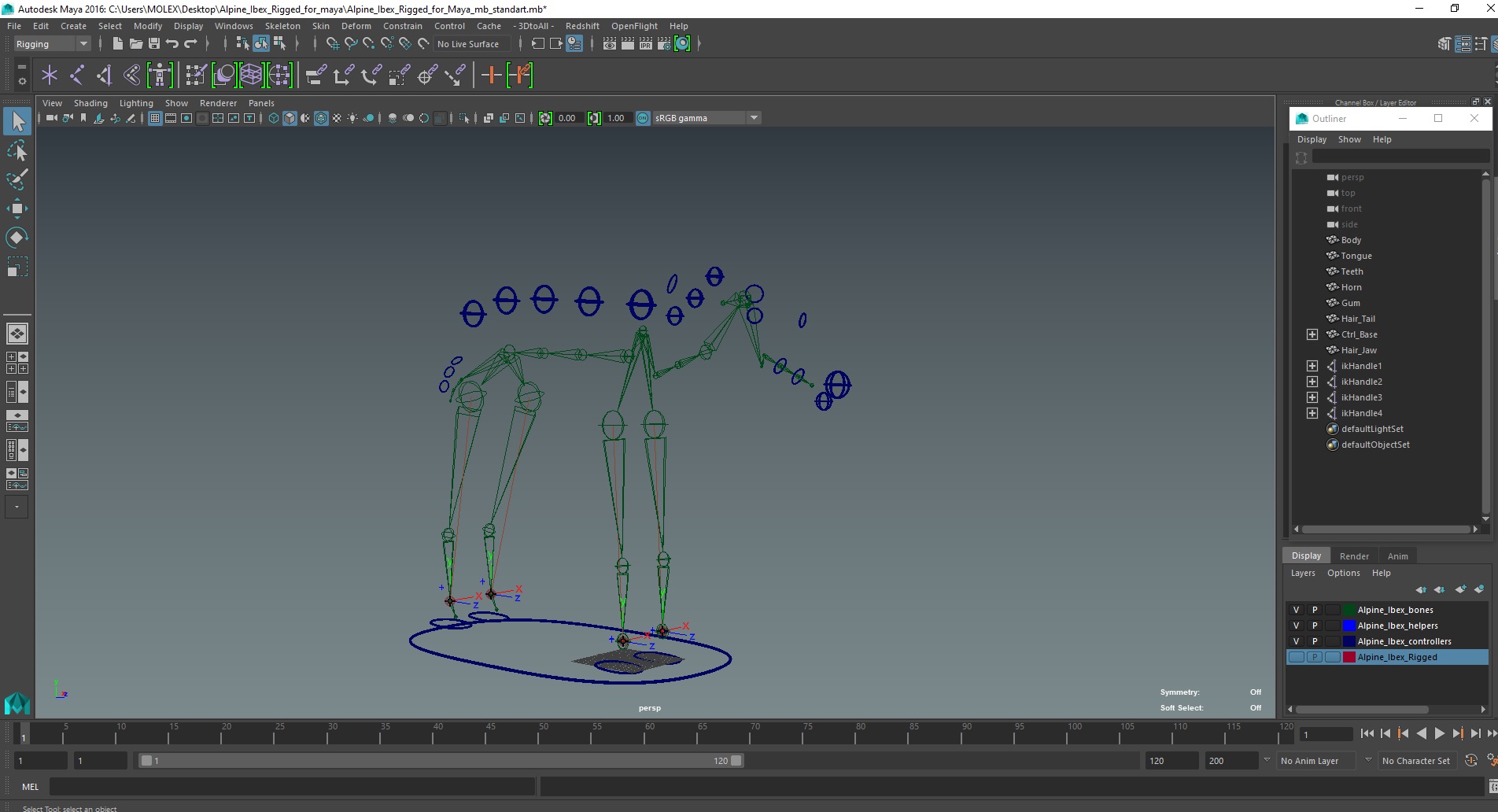 Alpine Ibex Rigged for Maya 3D