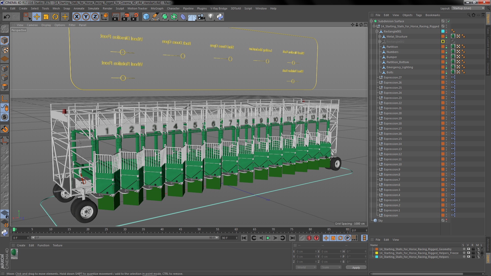 3D 14 Starting Stalls for Horse Racing Rigged for Cinema 4D